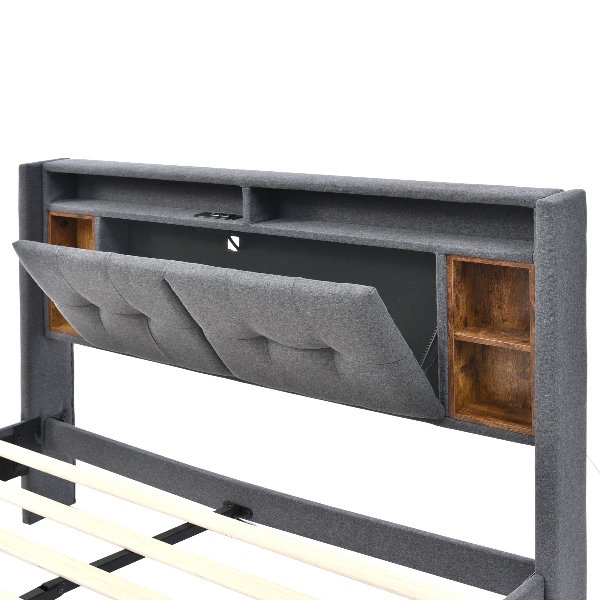 Logidon Upholstered Bed Double Bed with USB and LED Gray 140x200