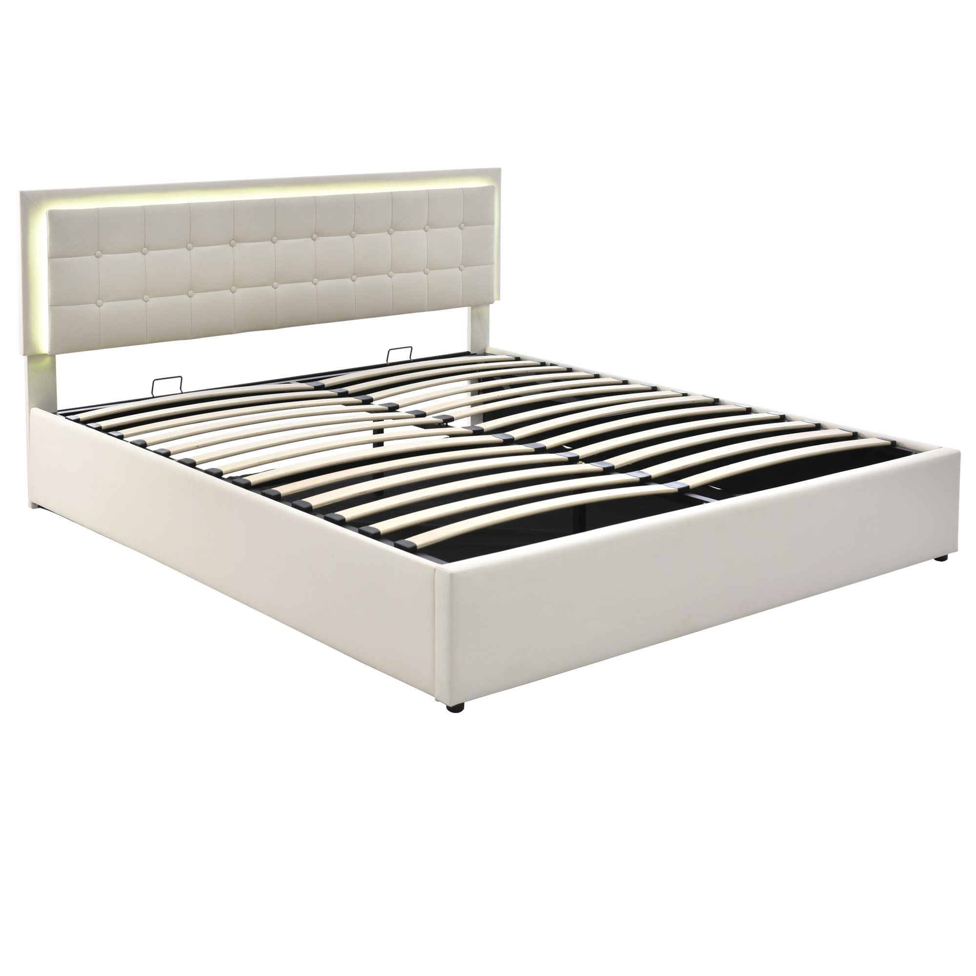 Logidon gestoffeerd bed 140x200 wit met opbergruimte en LED-verlichting