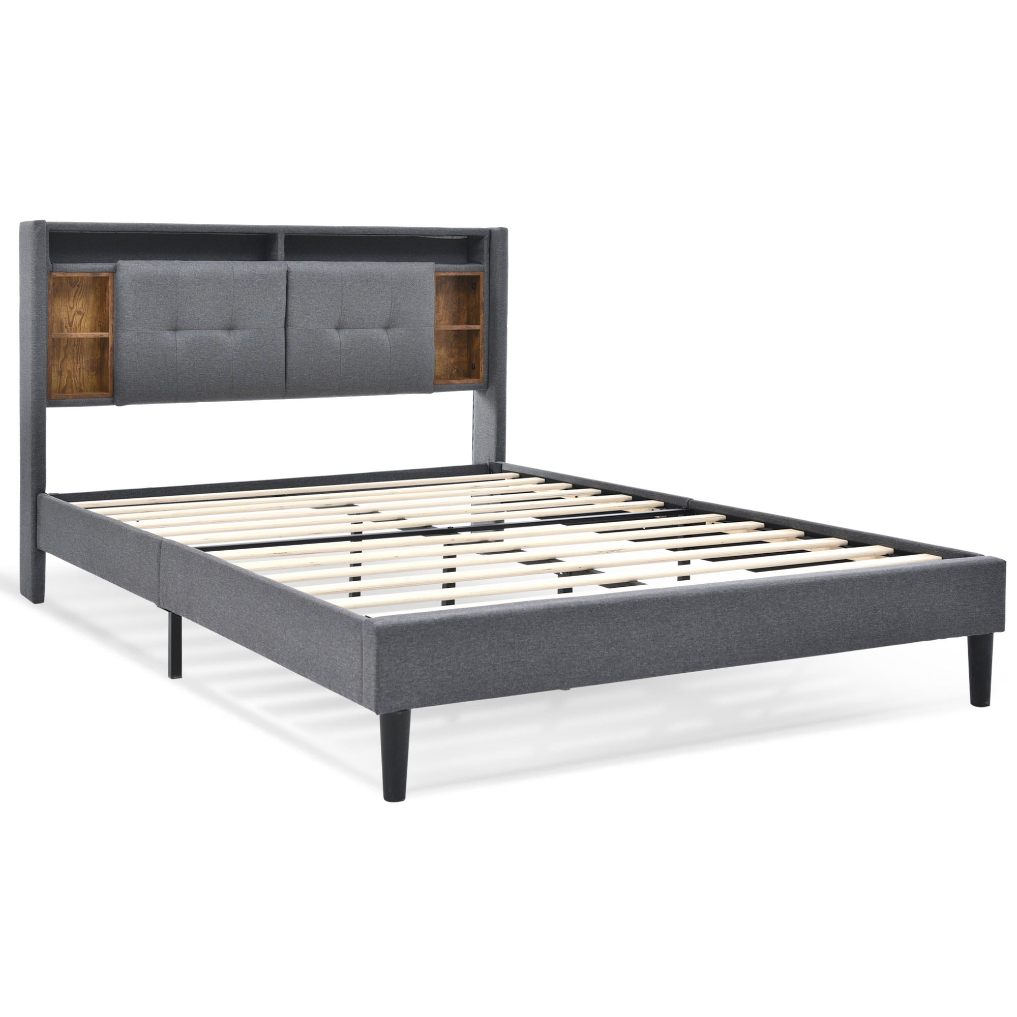 Logidon upholstered bed 160x200 gray double bed storage space headboard USB LED