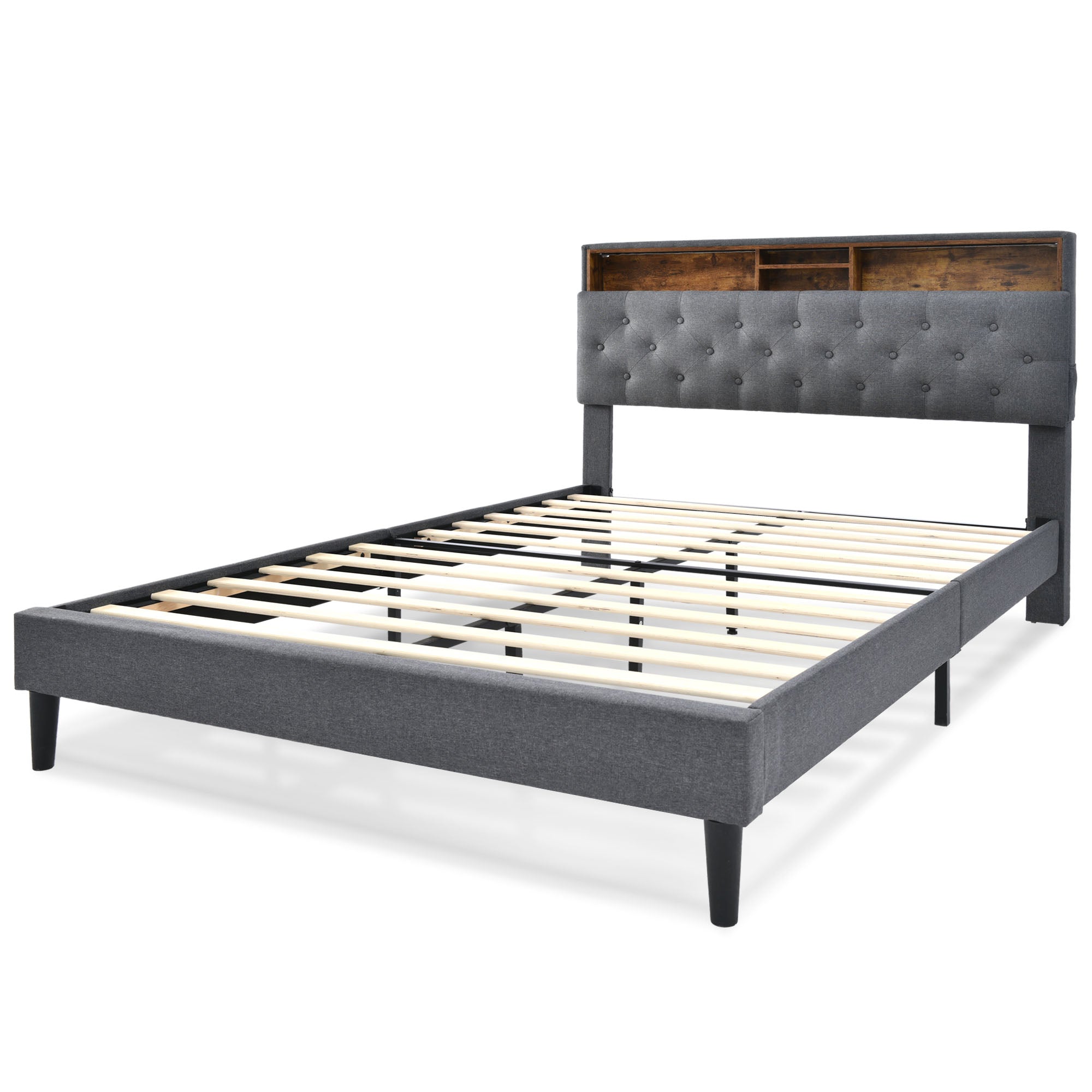 Logidon gestoffeerd tweepersoonsbed met opbergruimte hoofdbord LED grijs 140x200