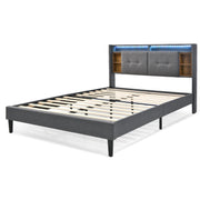 Logidon upholstered bed 160x200 gray double bed storage space headboard USB LED
