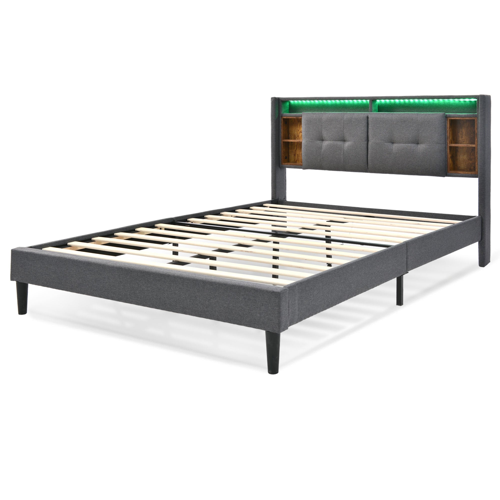 Logidon Upholstered Bed Double Bed with USB and LED Gray 140x200