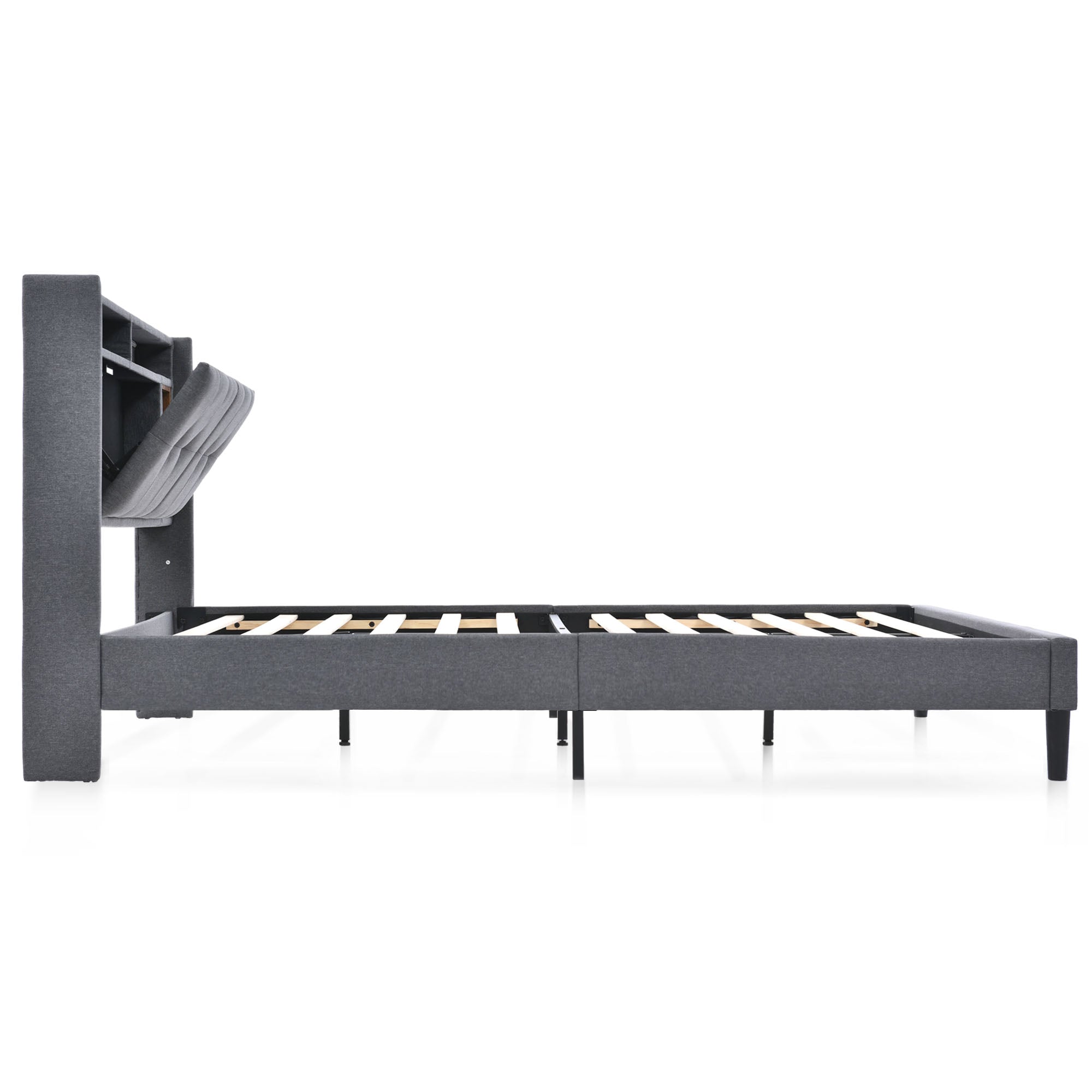 Logidon upholstered bed 160x200 gray double bed storage space headboard USB LED