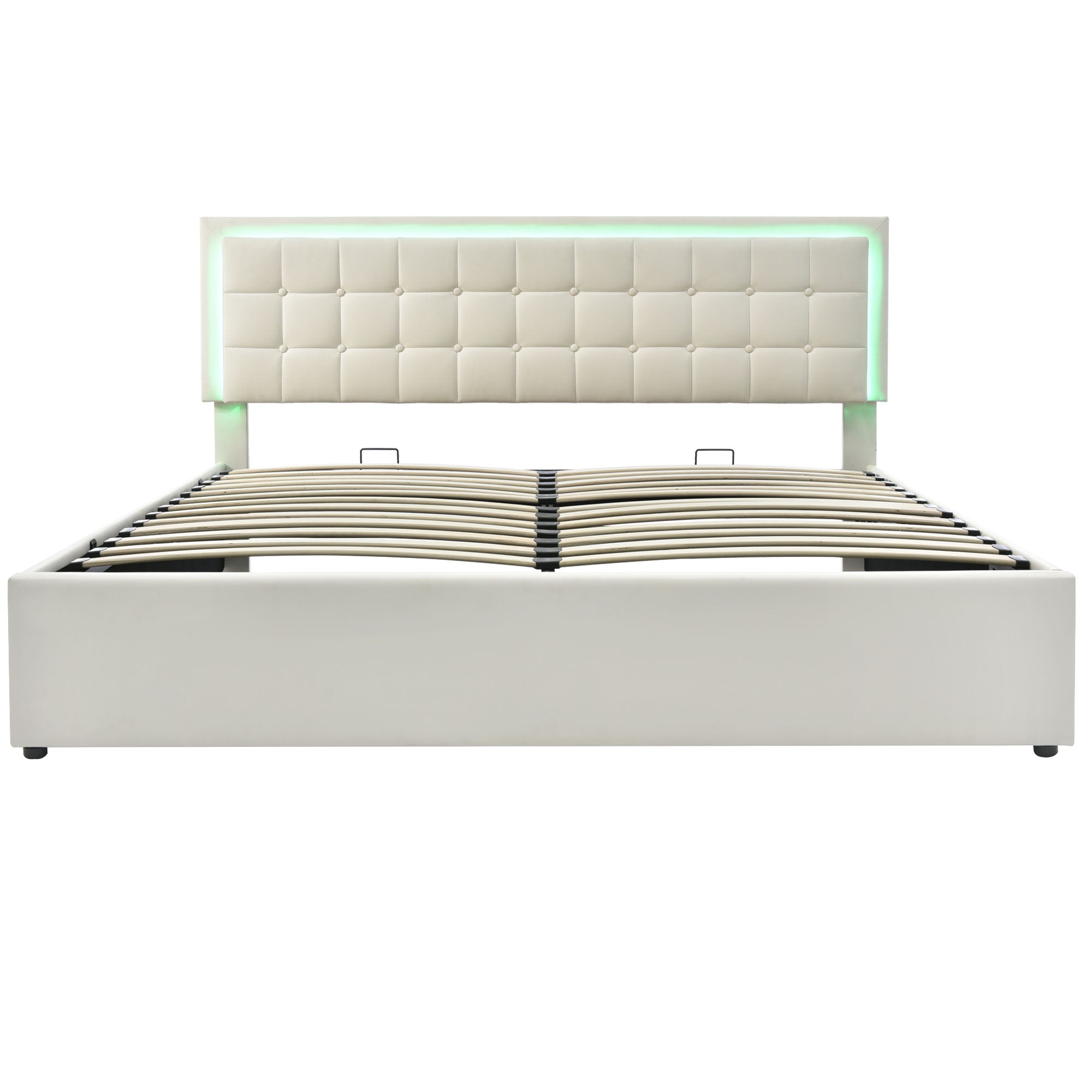 Logidon gestoffeerd bed met lattenbodem en opbergruimte wit 180x200 kunstleer