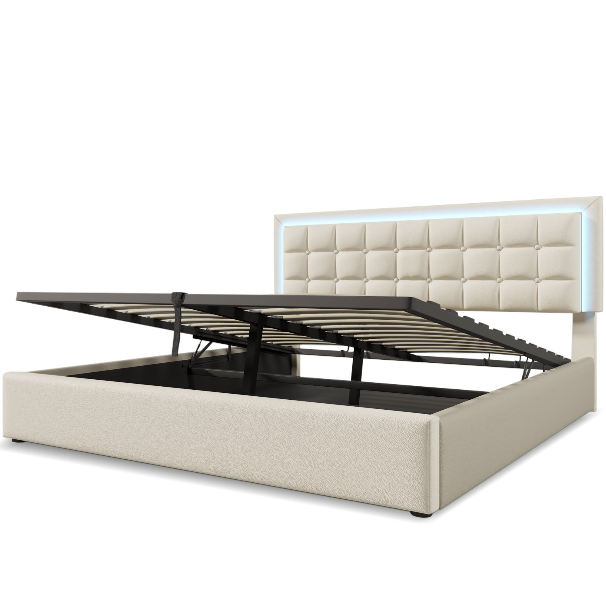 Logidon gestoffeerd bed 140x200 wit met opbergruimte en LED-verlichting