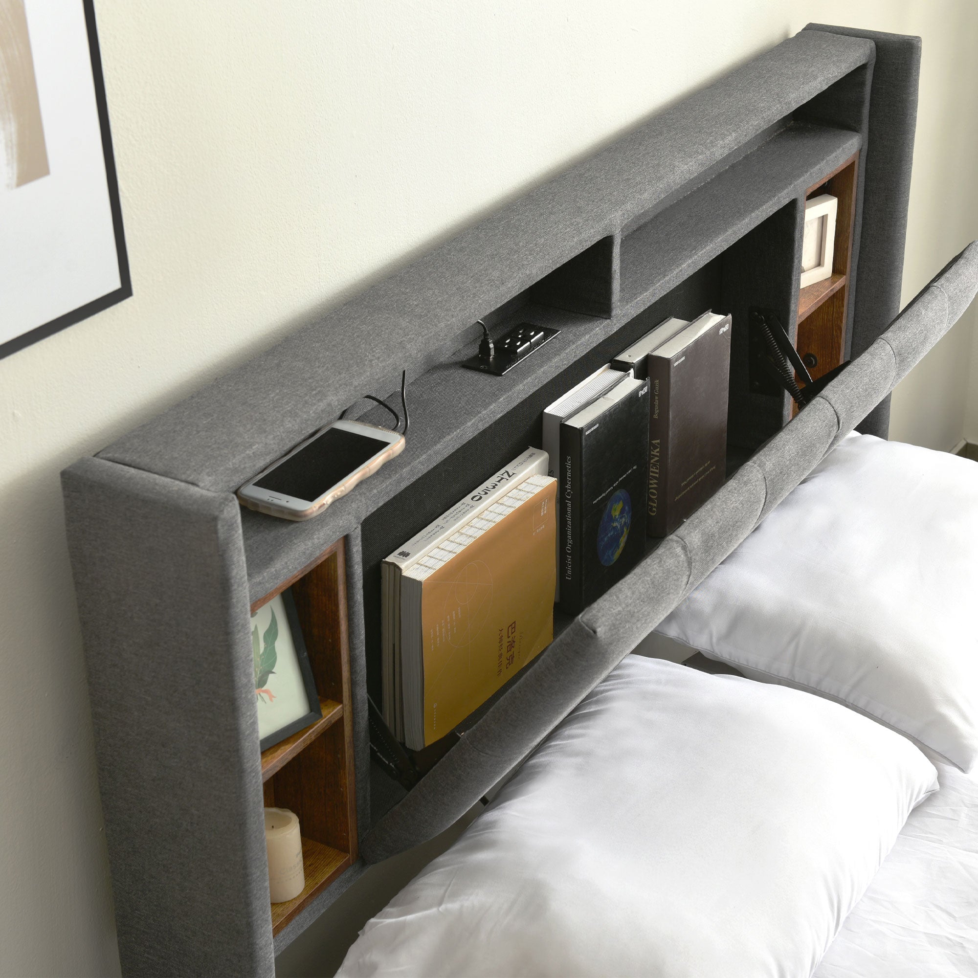 Logidon Upholstered Bed Double Bed with USB and LED Gray 140x200