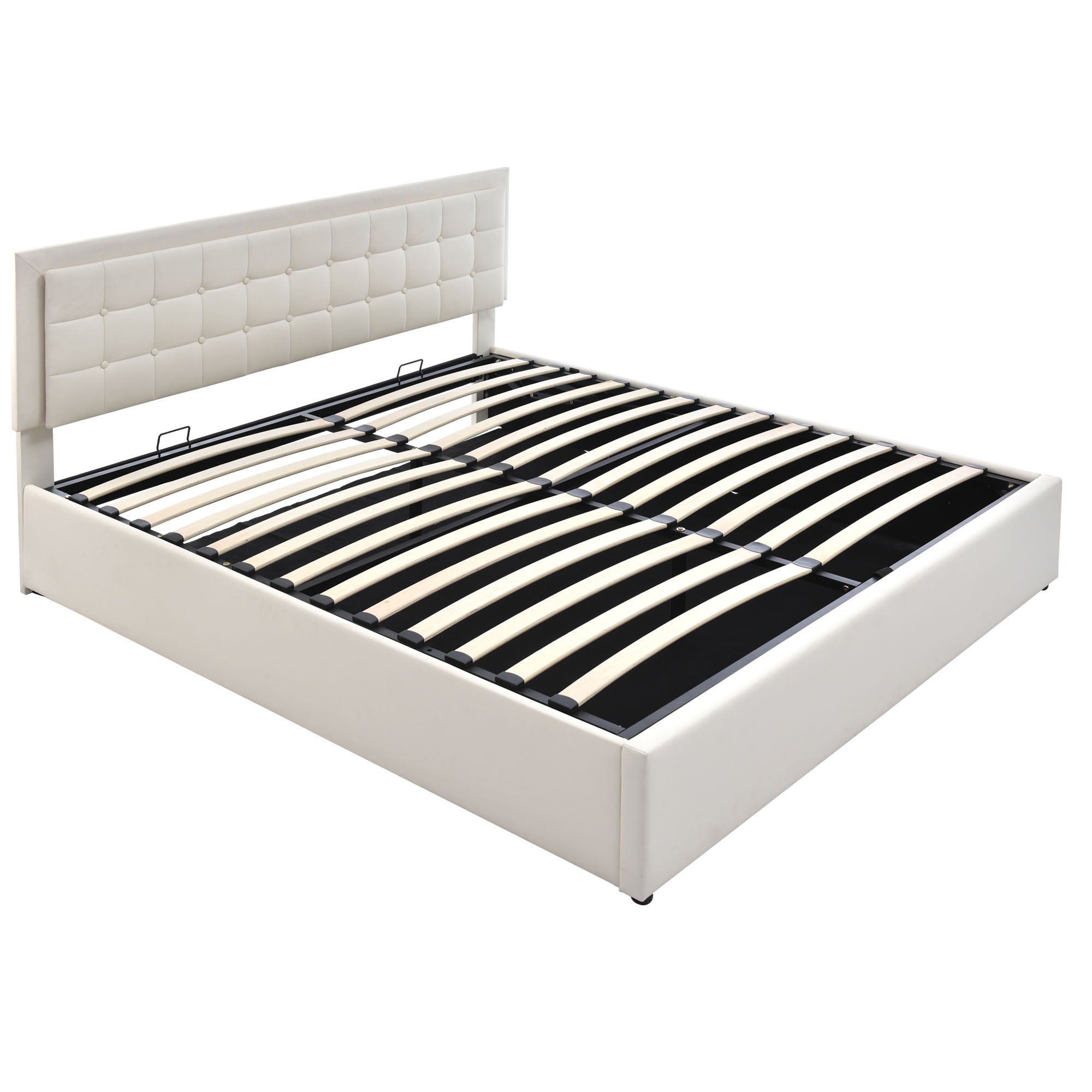 Logidon gestoffeerd bed 140x200 wit met opbergruimte en LED-verlichting