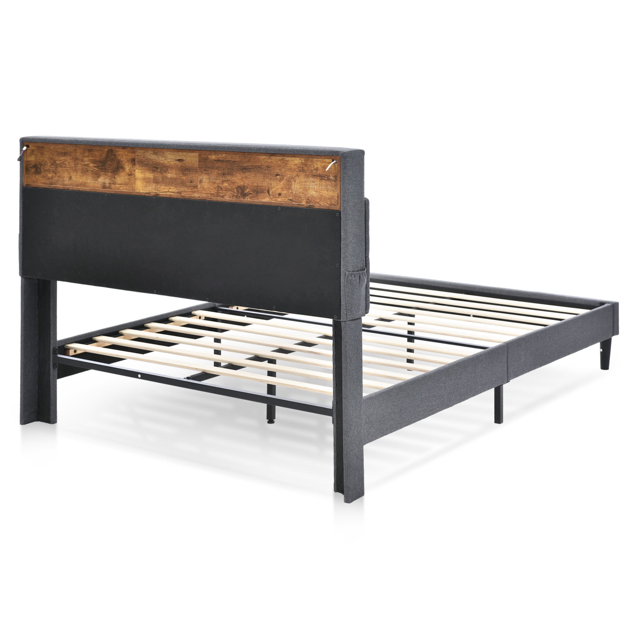 Logidon gestoffeerd tweepersoonsbed met opbergruimte hoofdbord LED grijs 140x200