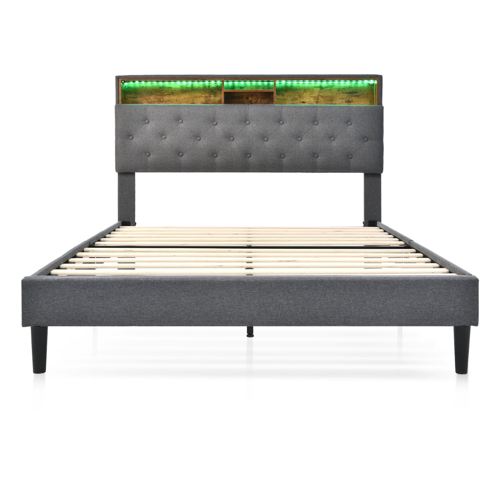 Logidon gestoffeerd tweepersoonsbed met opbergruimte hoofdbord LED grijs 140x200