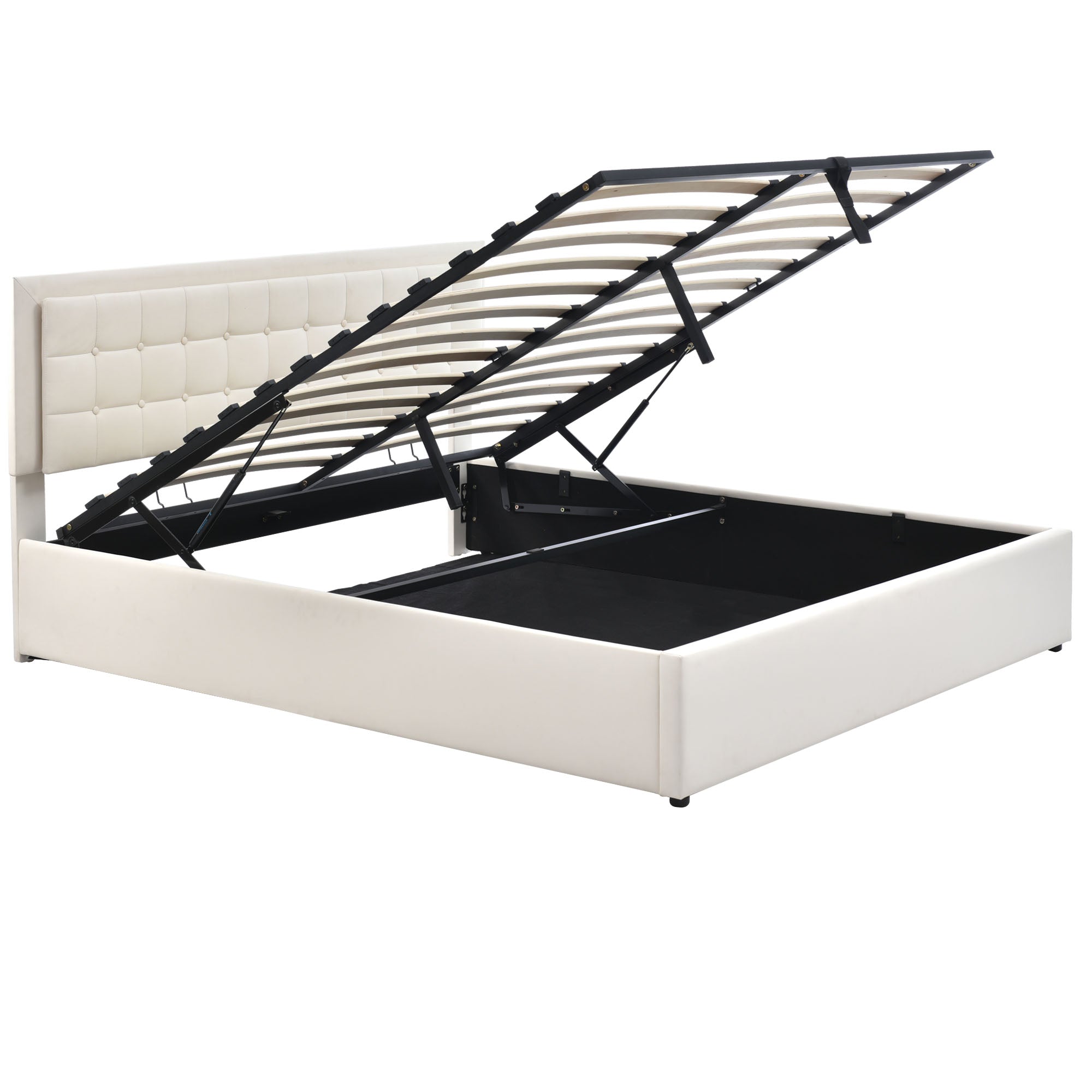 Logidon gestoffeerd bed met lattenbodem en opbergruimte wit 180x200 kunstleer