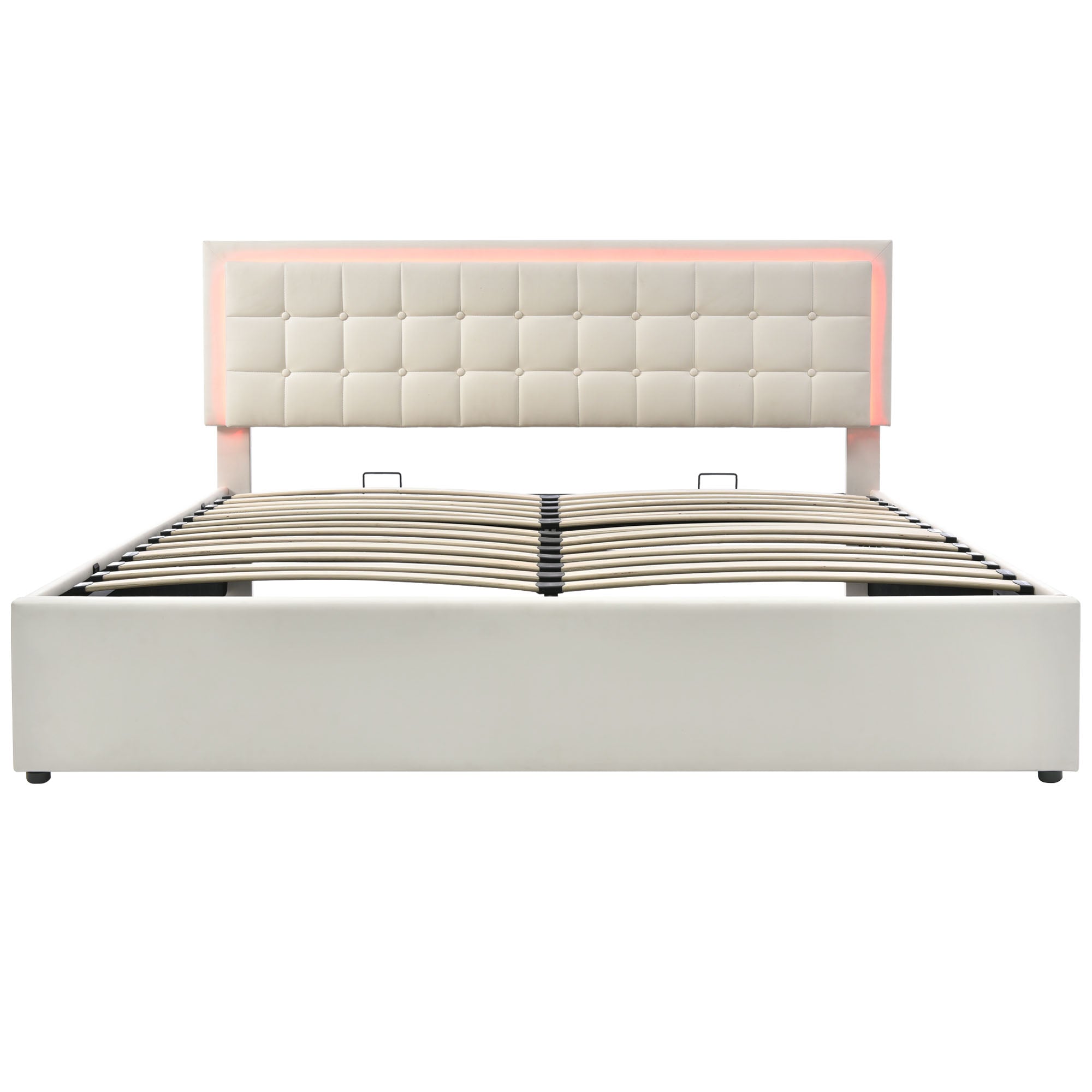 Logidon gestoffeerd bed met lattenbodem en opbergruimte wit 180x200 kunstleer