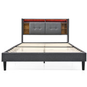 Logidon Upholstered Bed Double Bed with USB and LED Gray 140x200