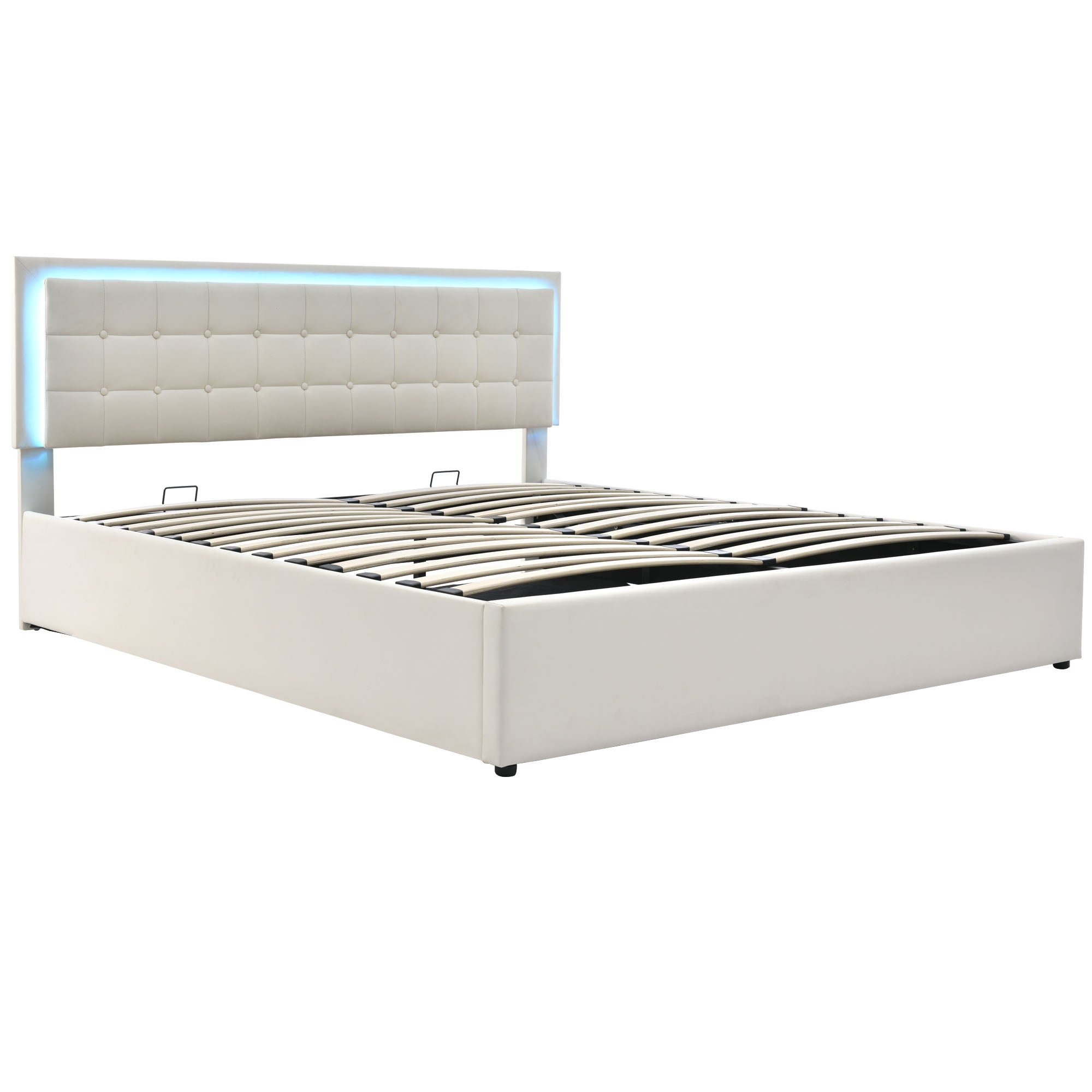 Logidon gestoffeerd bed met lattenbodem en opbergruimte wit 180x200 kunstleer