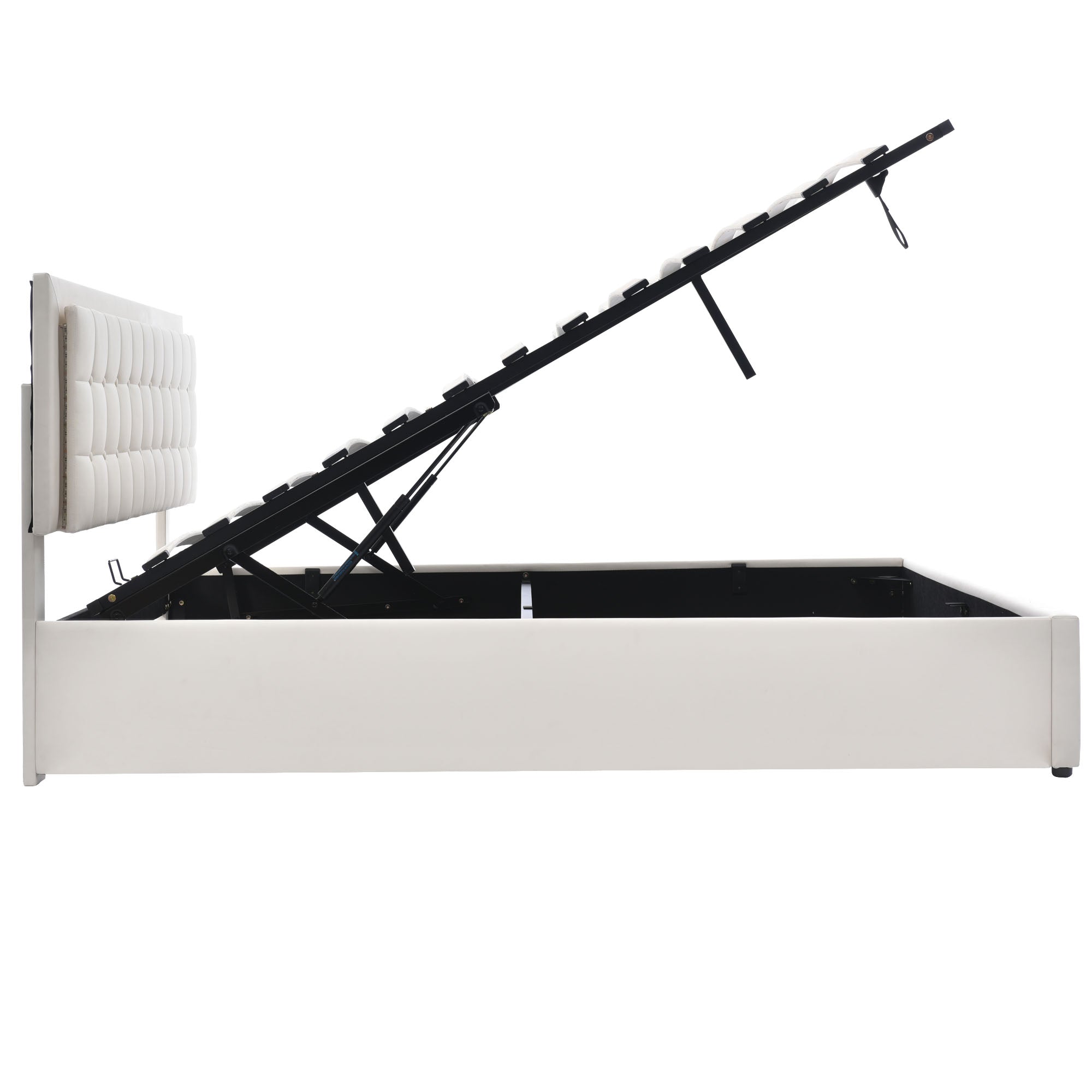 Logidon upholstered bed 140x200 cm white with storage space and LED lighting