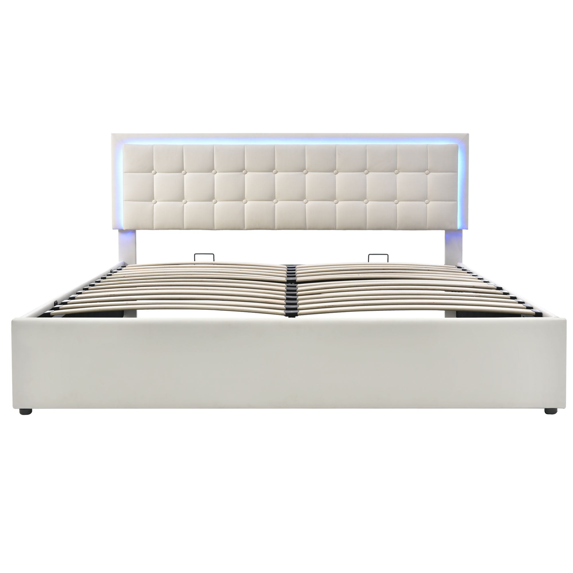 Logidon gestoffeerd bed 140x200 wit met opbergruimte en LED-verlichting