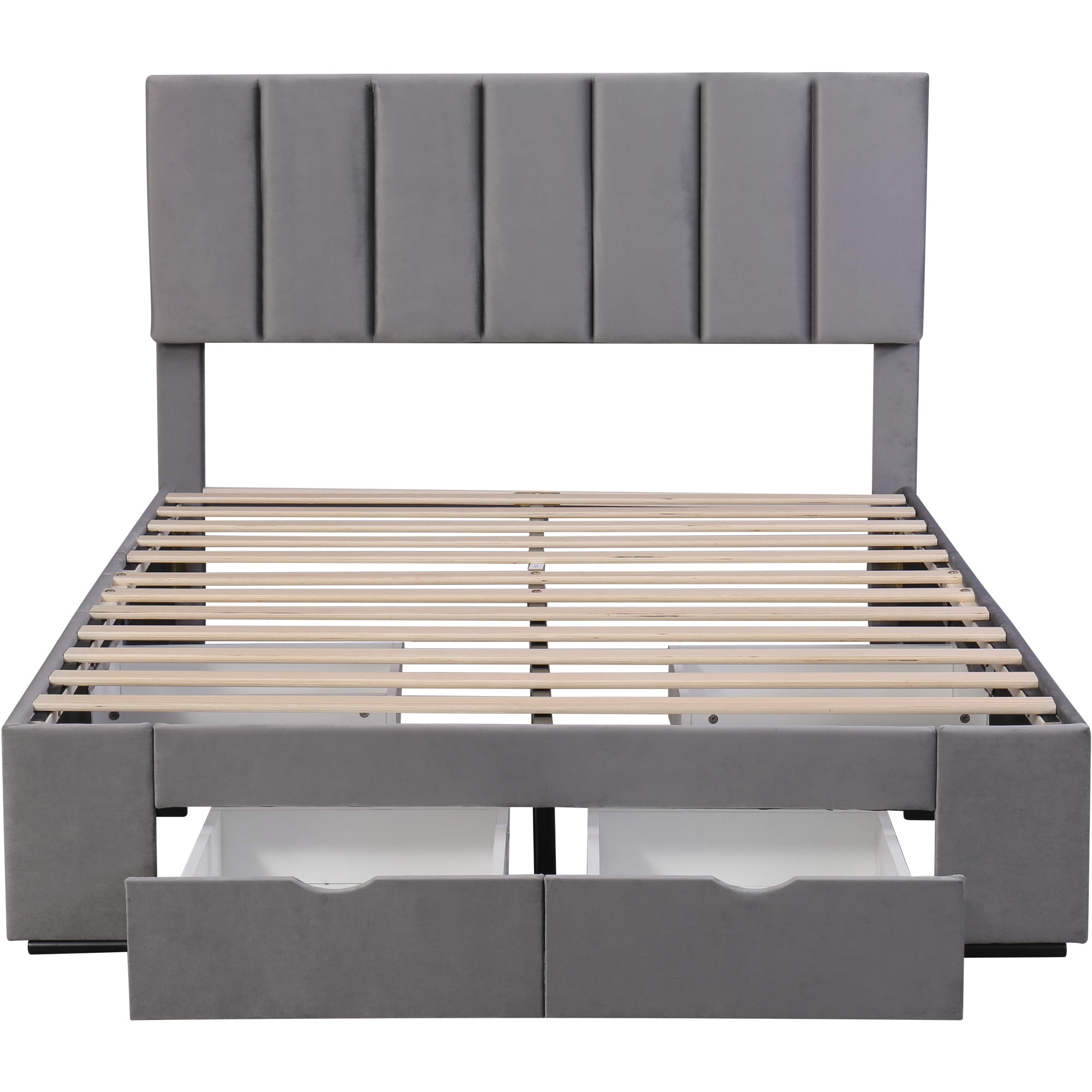 Logidon gestoffeerd bed 140x200 cm fluweelgrijs met lattenbodem 4 lades