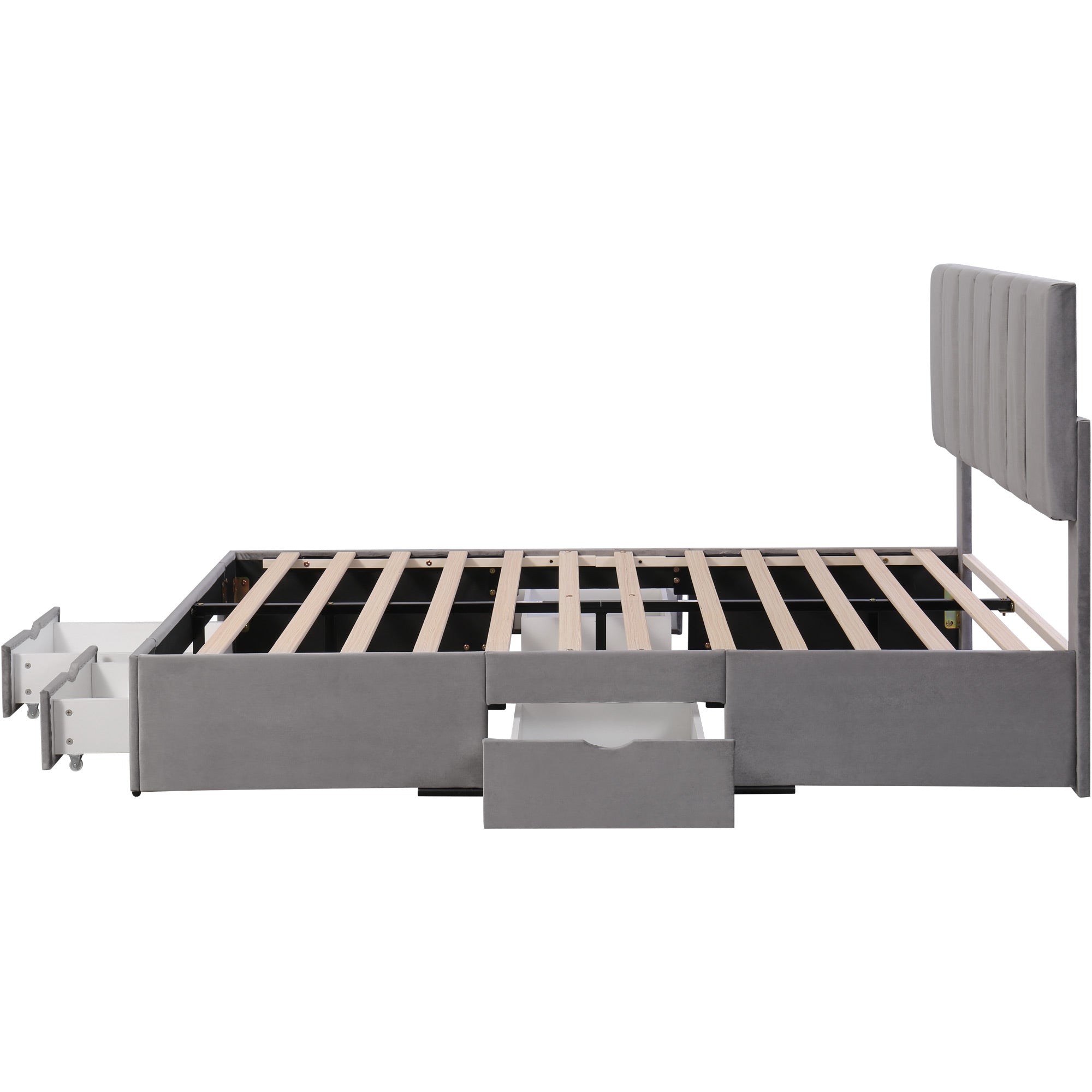 Logidon gestoffeerd bed 140x200 cm fluweelgrijs met lattenbodem 4 lades