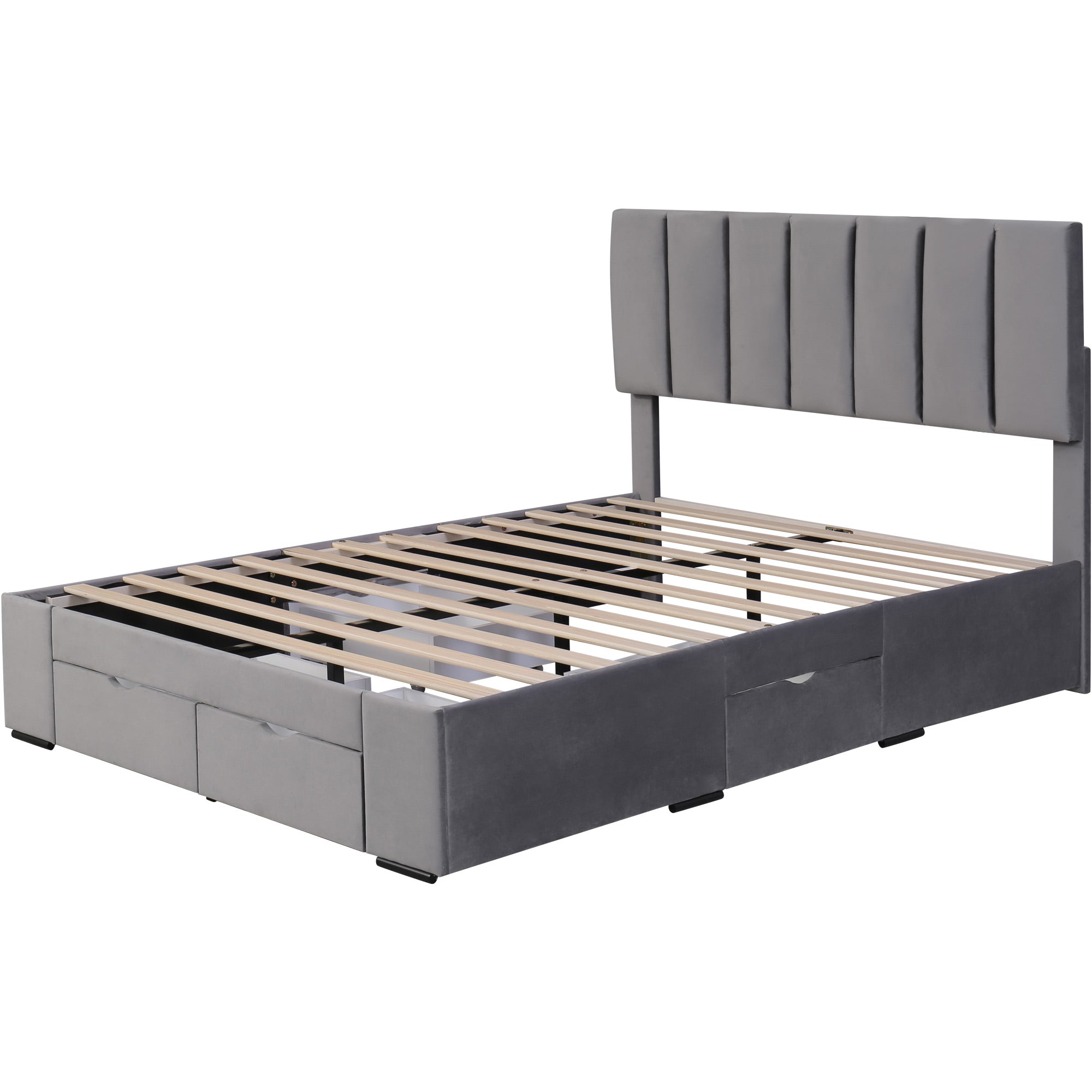 Logidon gestoffeerd bed 140x200 cm fluweelgrijs met lattenbodem 4 lades
