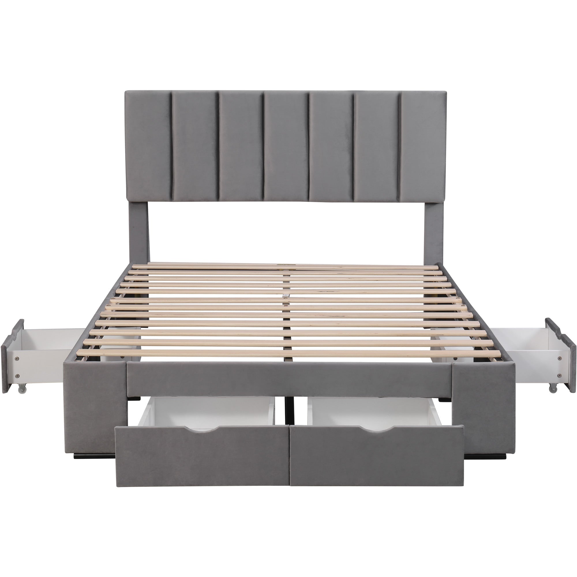 Logidon gestoffeerd bed 140x200 cm fluweelgrijs met lattenbodem 4 lades