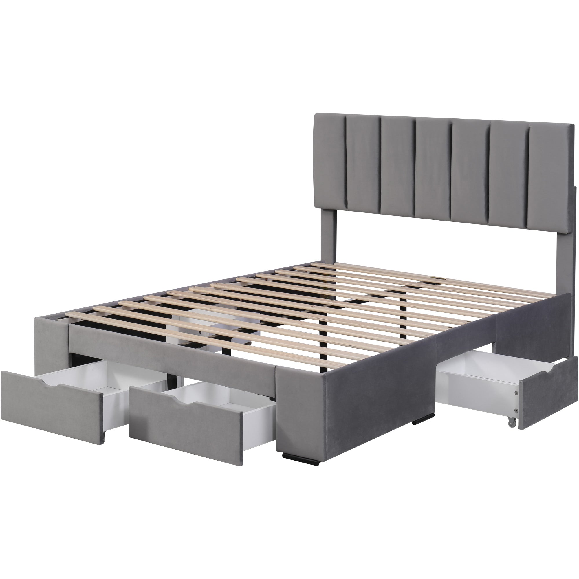 Logidon gestoffeerd bed 140x200 cm fluweelgrijs met lattenbodem 4 lades
