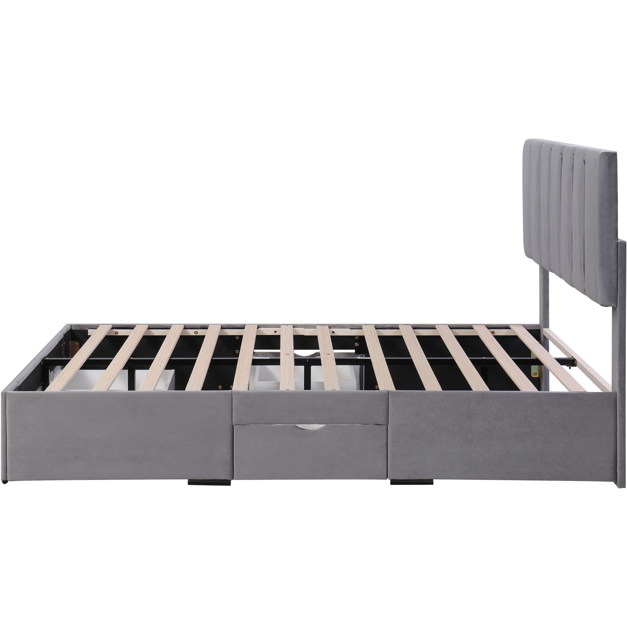 Logidon gestoffeerd bed 140x200 cm fluweelgrijs met lattenbodem 4 lades