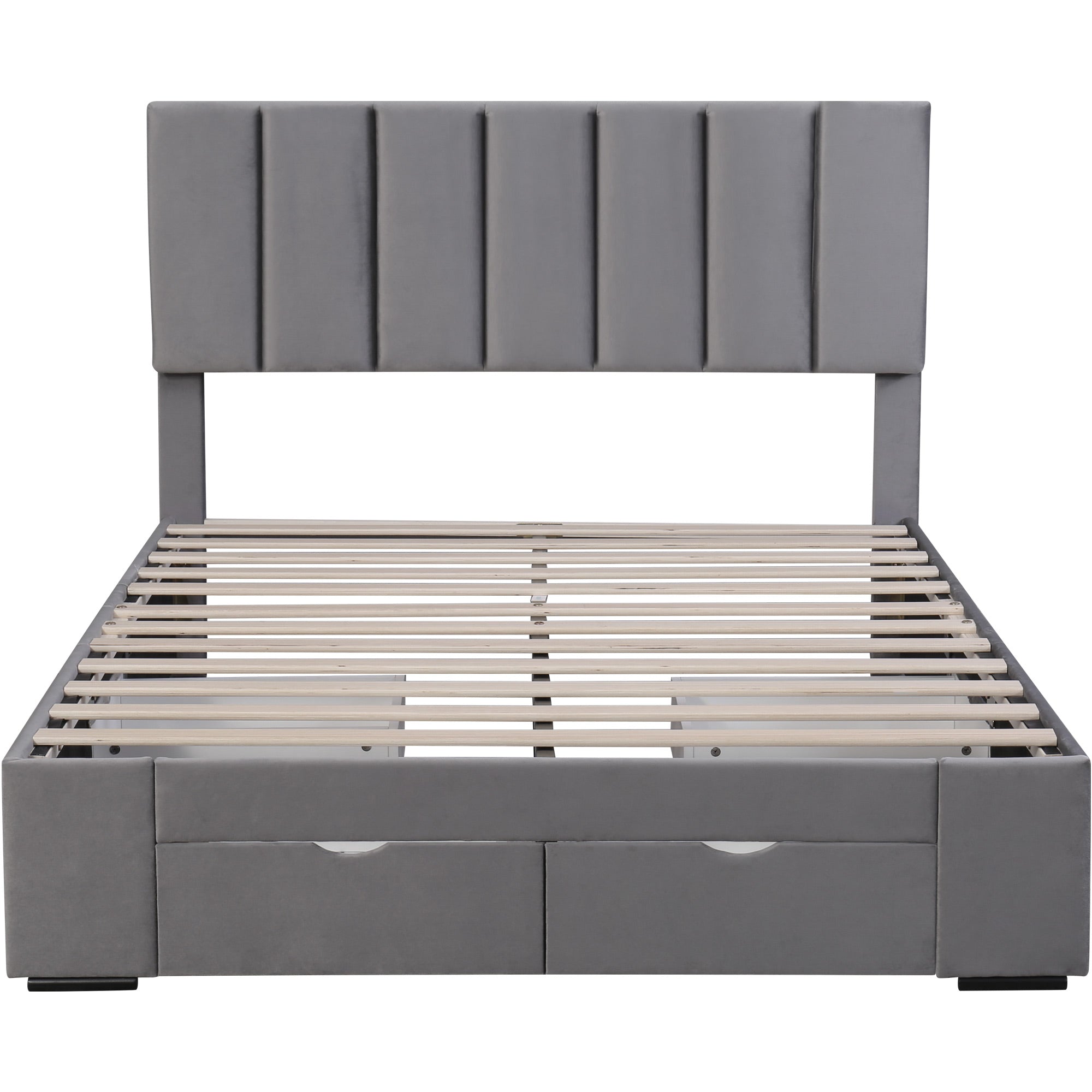 Logidon gestoffeerd bed 140x200 cm fluweelgrijs met lattenbodem 4 lades