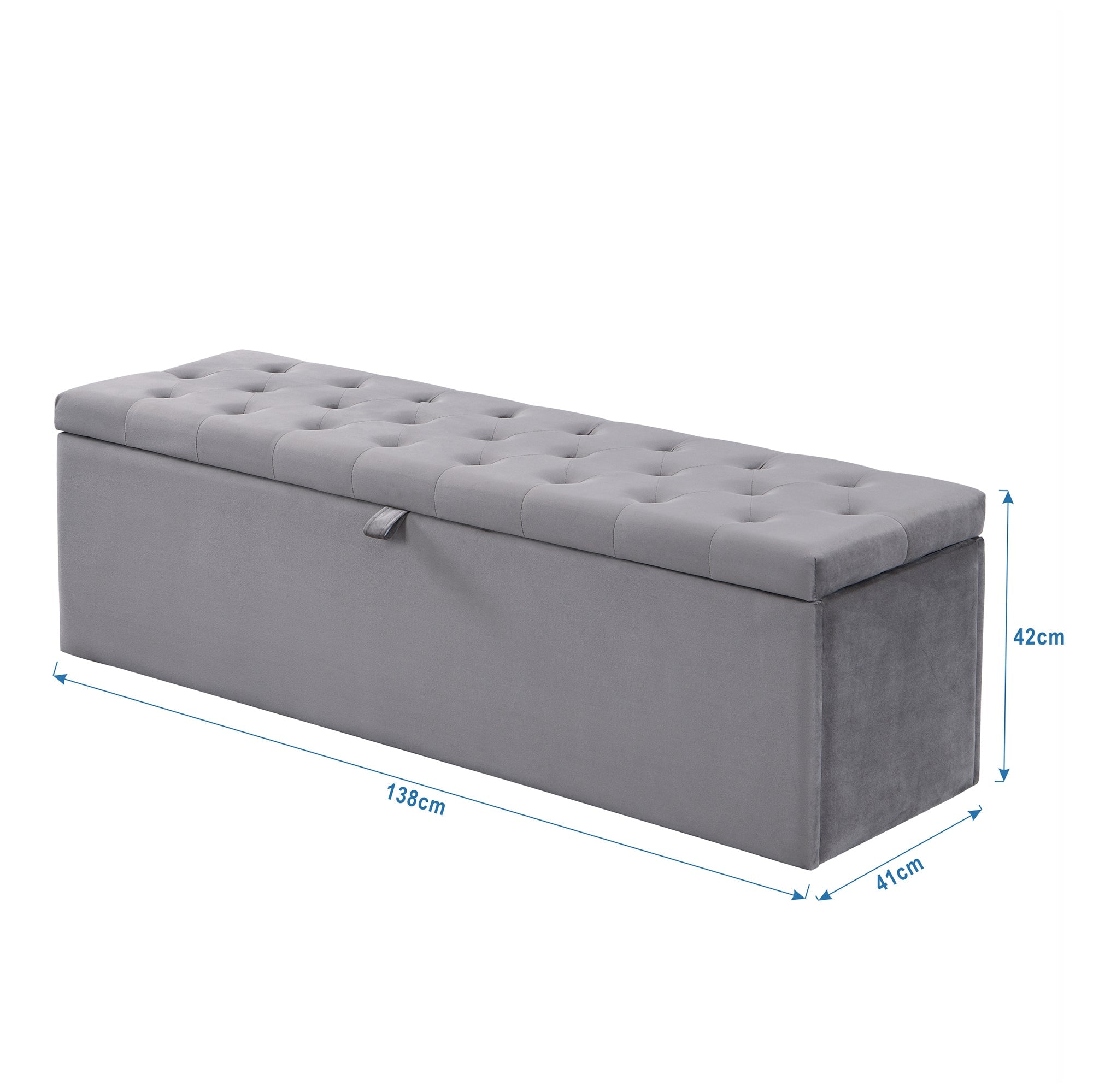 Logidon Fluwelen Bank met Opbergruimte Gestoffeerde Ottoman Grijs 138x41x42 cm