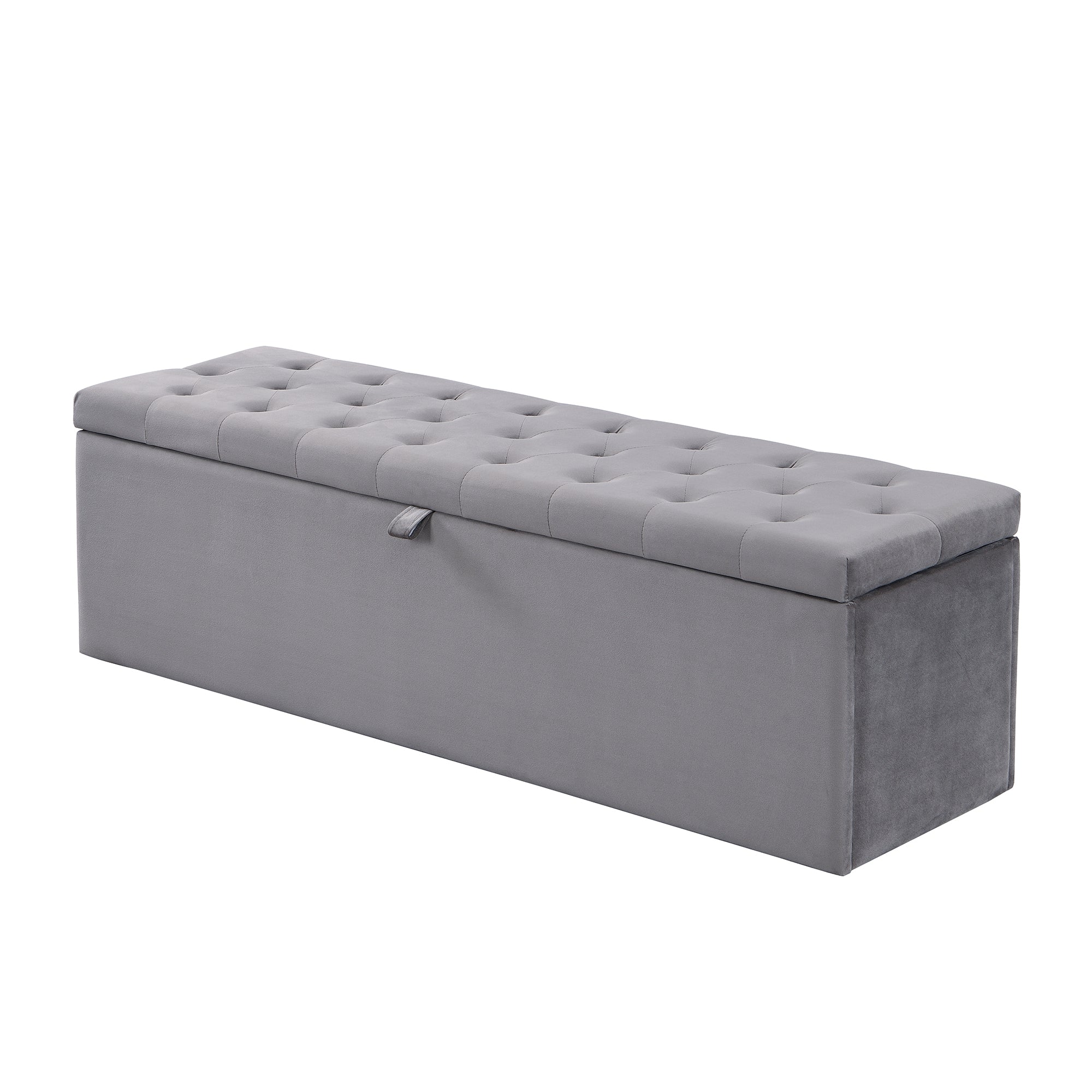 Logidon Fluwelen Bank met Opbergruimte Gestoffeerde Ottoman Grijs 138x41x42 cm