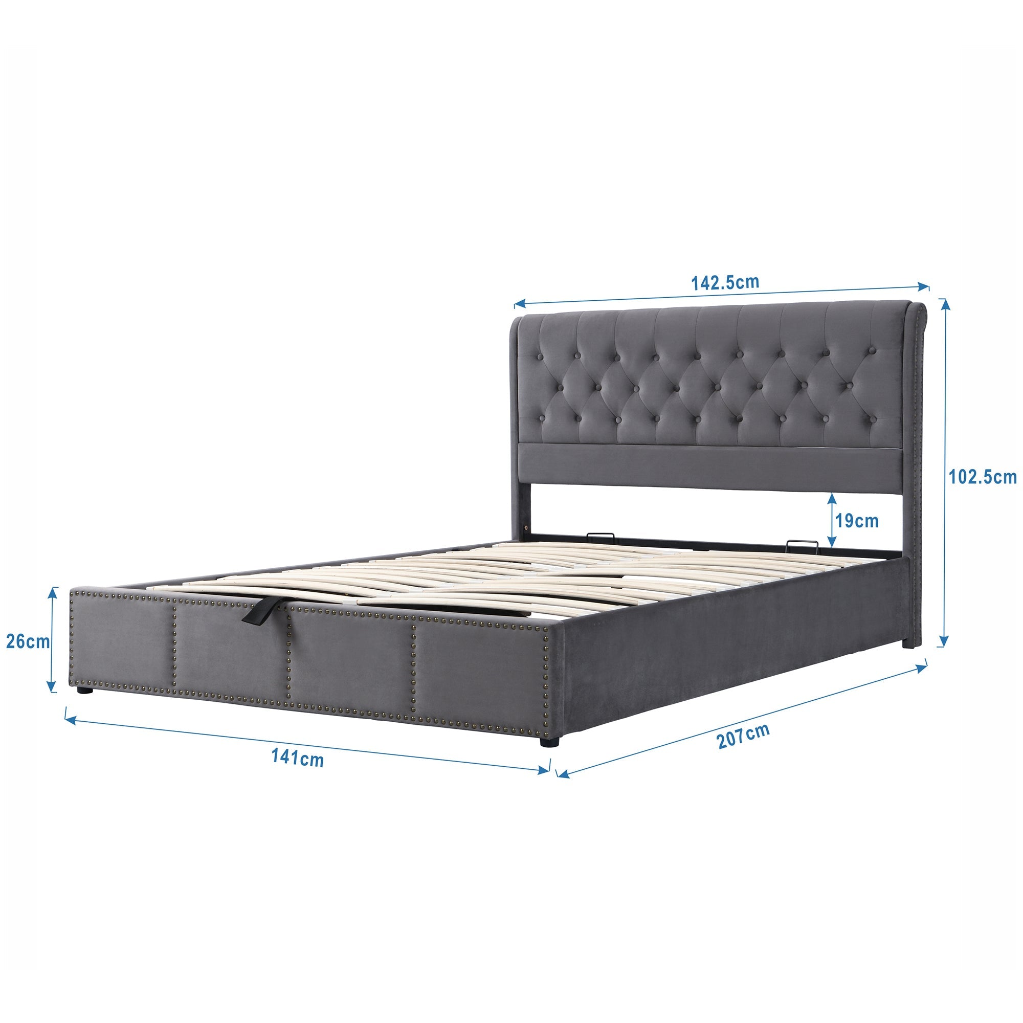 Logidon gestoffeerd bed 140x200 cm grijs fluweel met hydraulische hendel