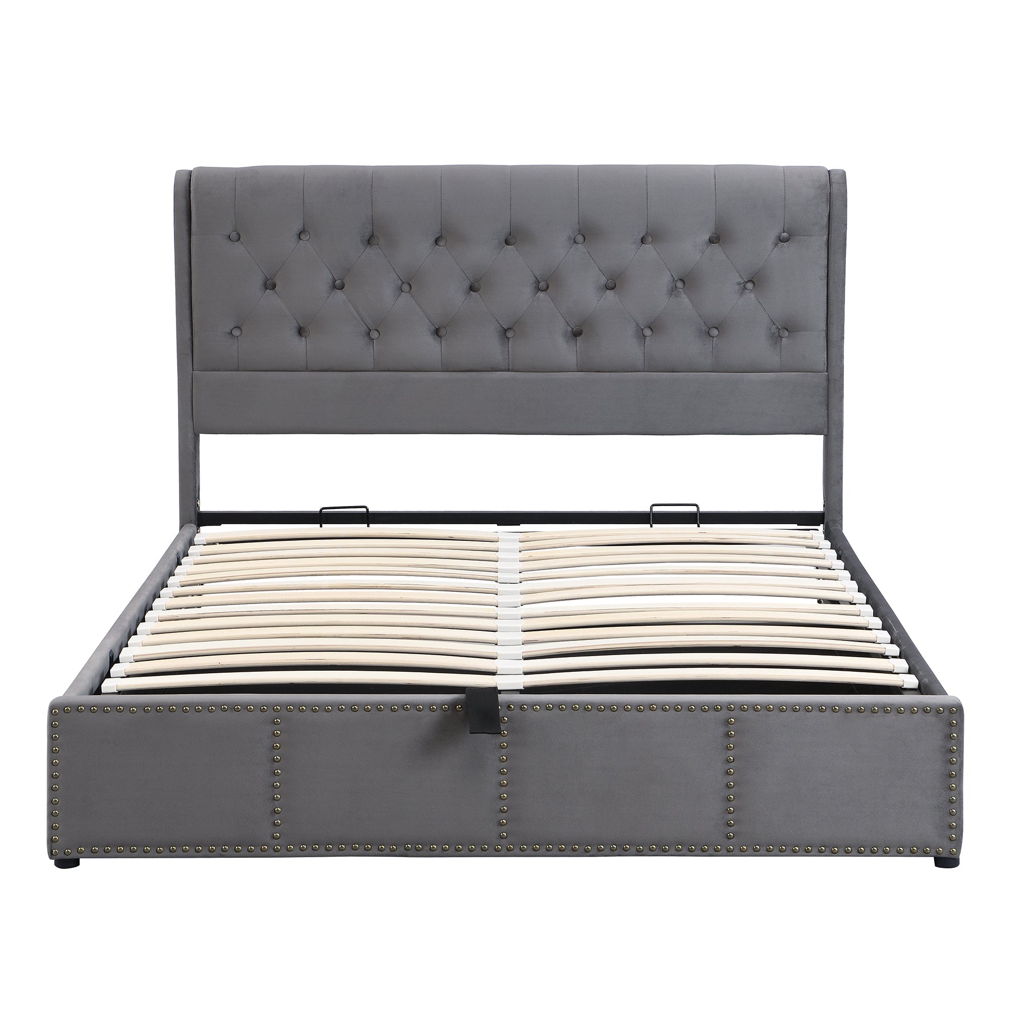 Logidon gestoffeerd bed met opbergvak met hydraulische hendel 160x200 cm grijs fluweel