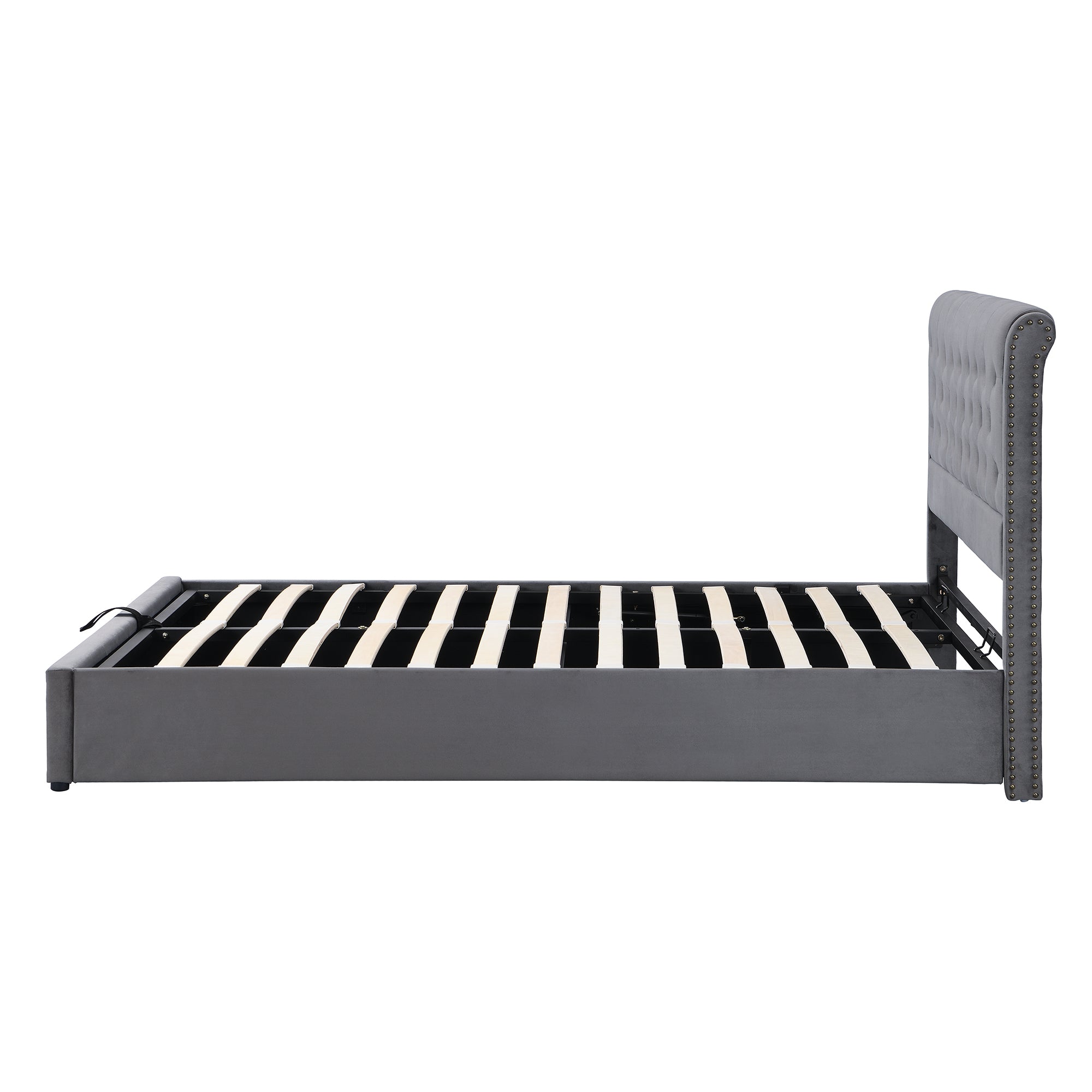 Logidon gestoffeerd bed met opbergvak met hydraulische hendel 160x200 cm grijs fluweel