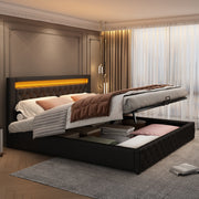 Logidon gestoffeerd bed 180 x 200 cm zwart PU met opbergruimte LED