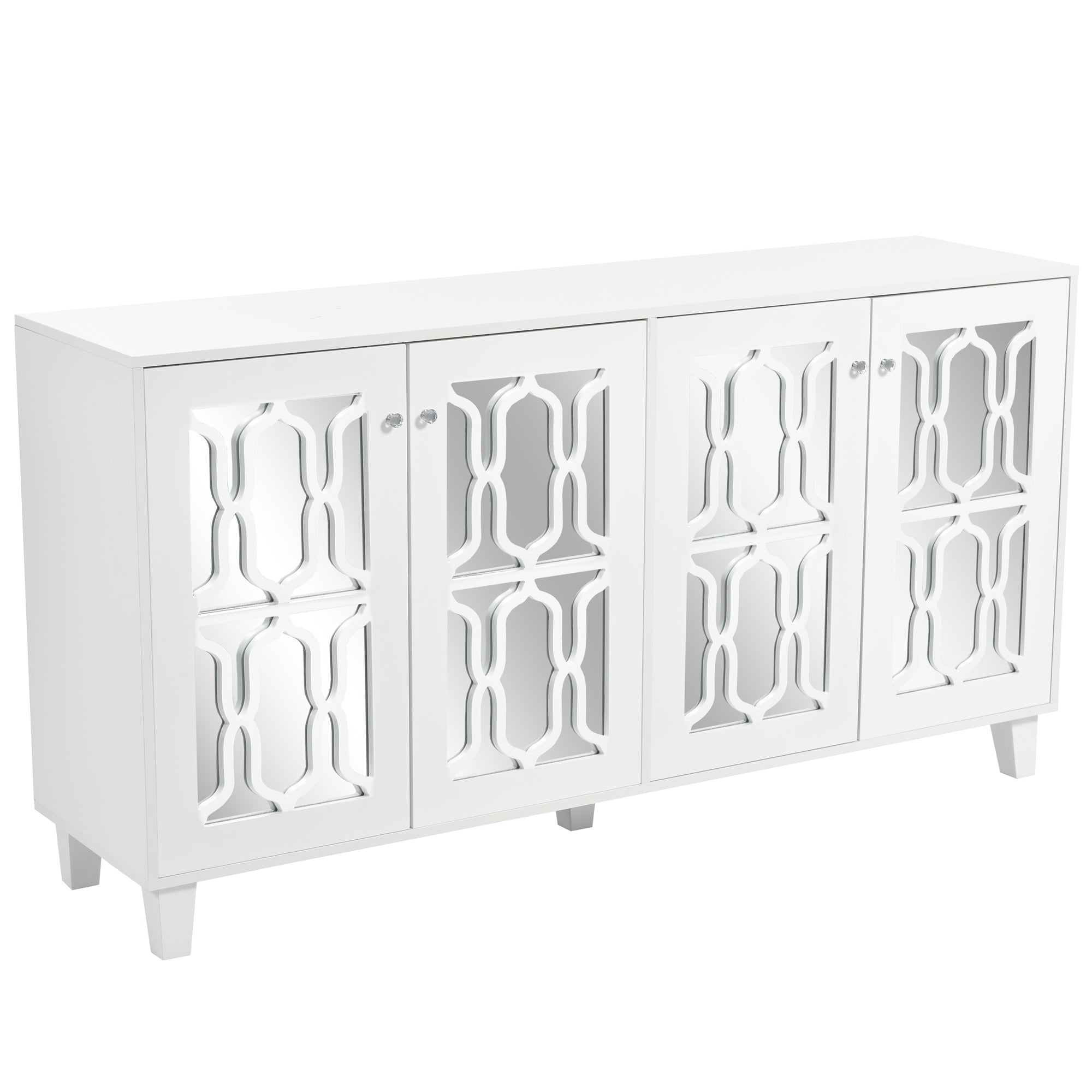 Logidon Wit Spiegeldressoir met Kristallen Handgrepen 4 Deurs 160 x 40 x 84 cm