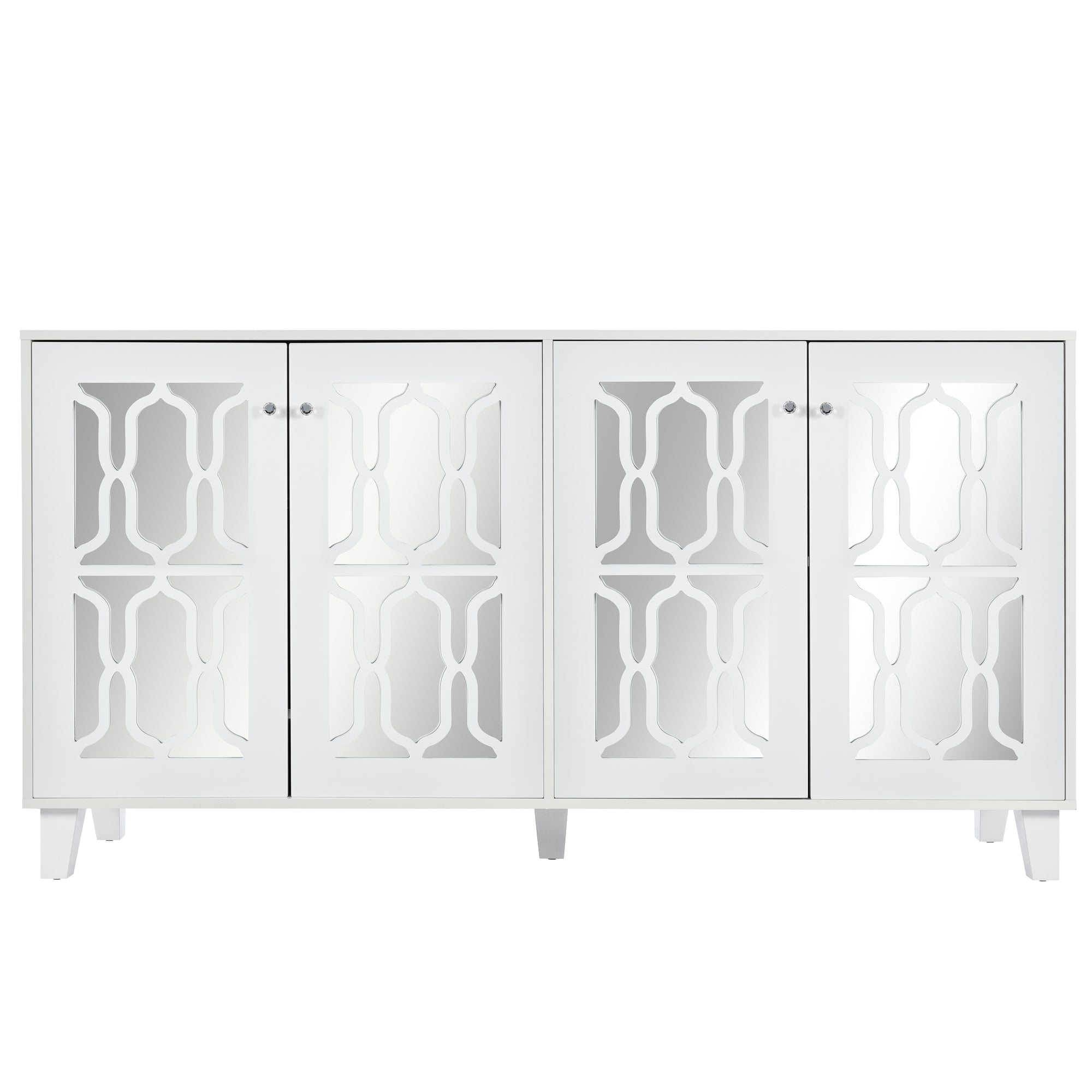 Logidon Wit Spiegeldressoir met Kristallen Handgrepen 4 Deurs 160 x 40 x 84 cm
