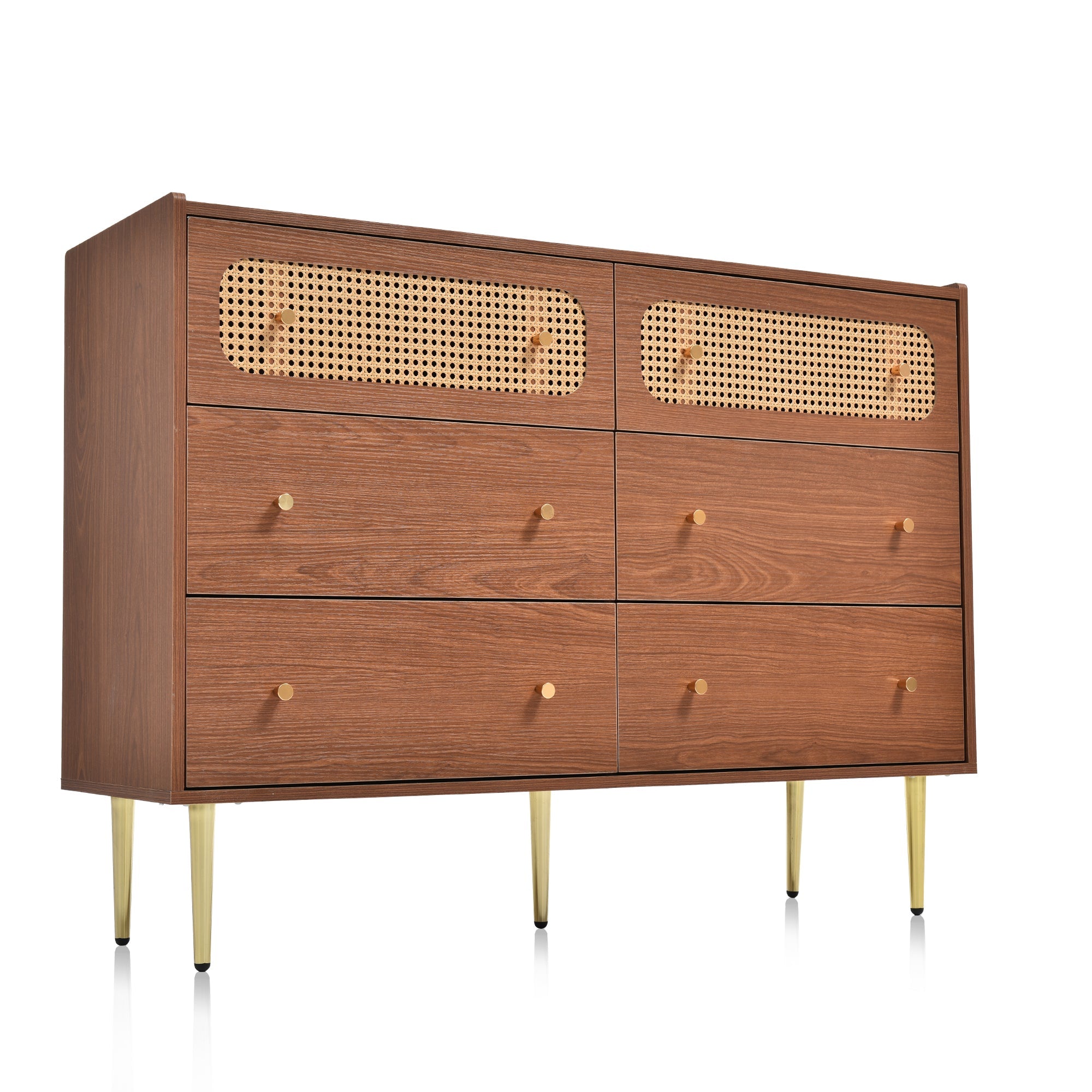 Logidon chest of drawers with 6 drawers walnut rattan front H90 W120 D40