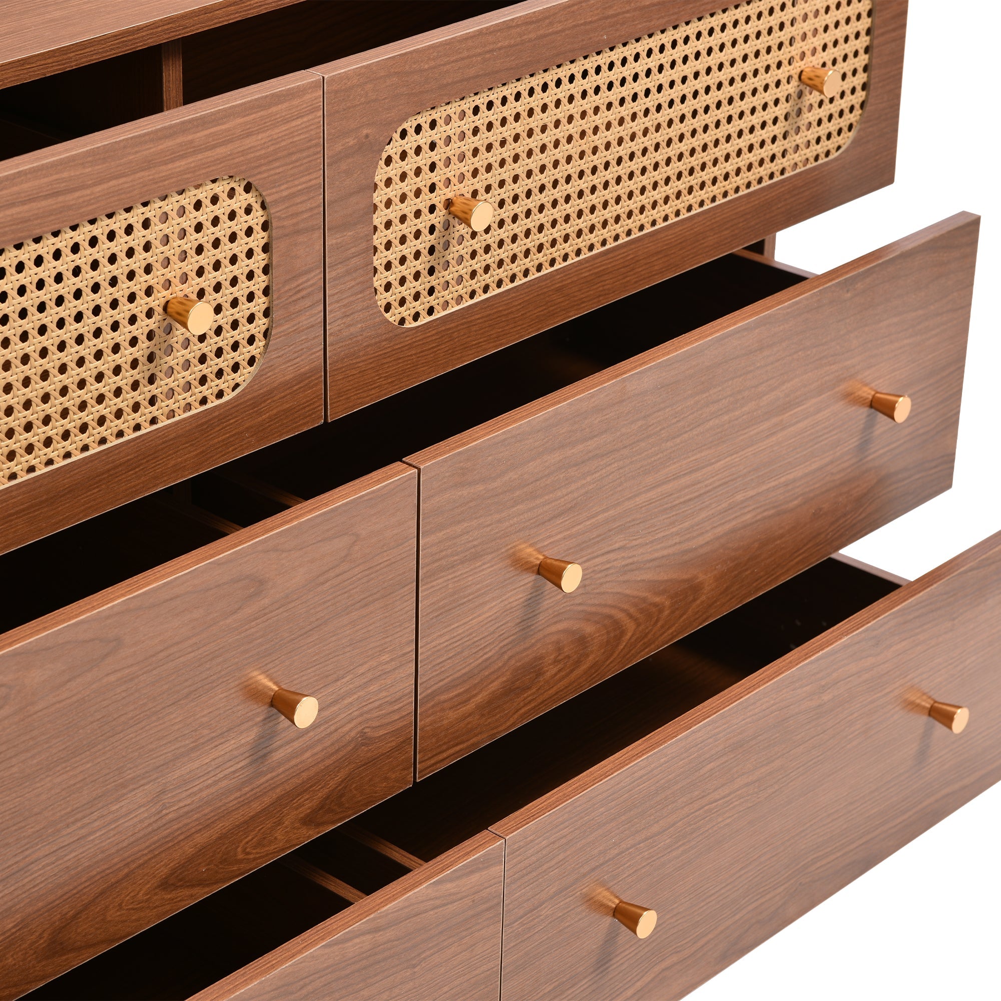 Logidon chest of drawers with 6 drawers walnut rattan front H90 W120 D40