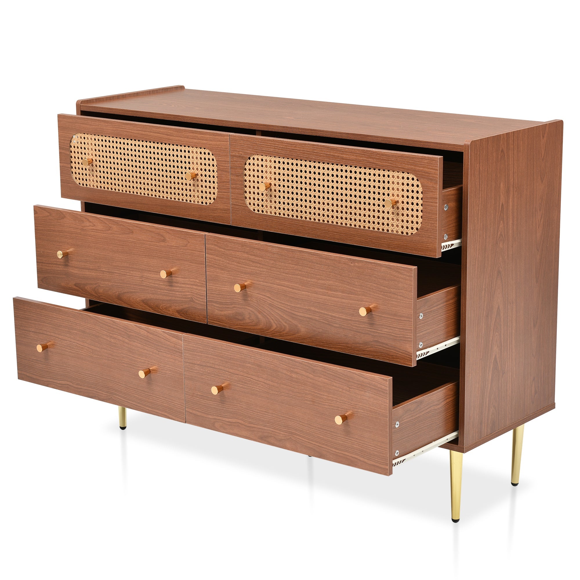 Logidon chest of drawers with 6 drawers walnut rattan front H90 W120 D40