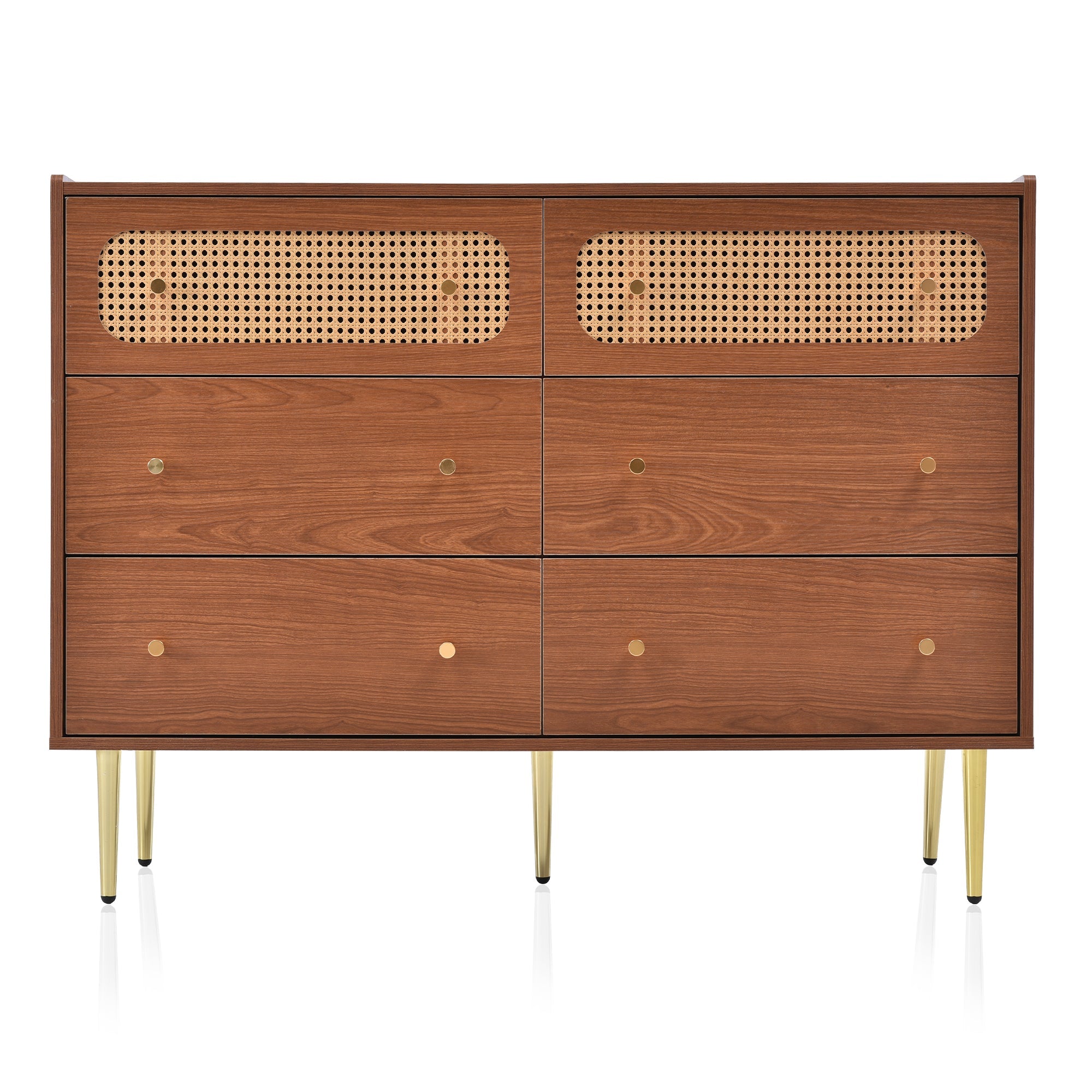 Logidon chest of drawers with 6 drawers walnut rattan front H90 W120 D40