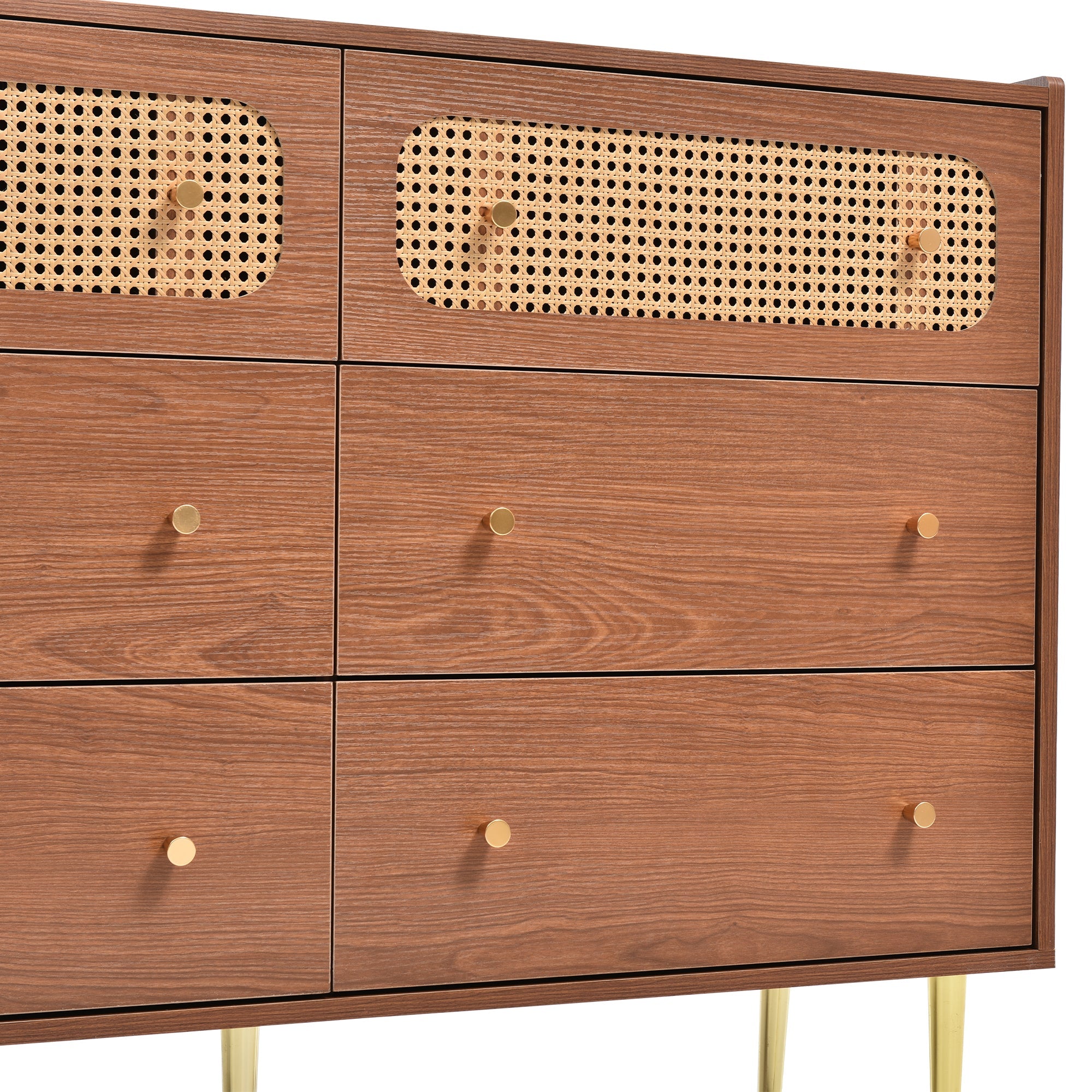 Logidon chest of drawers with 6 drawers walnut rattan front H90 W120 D40