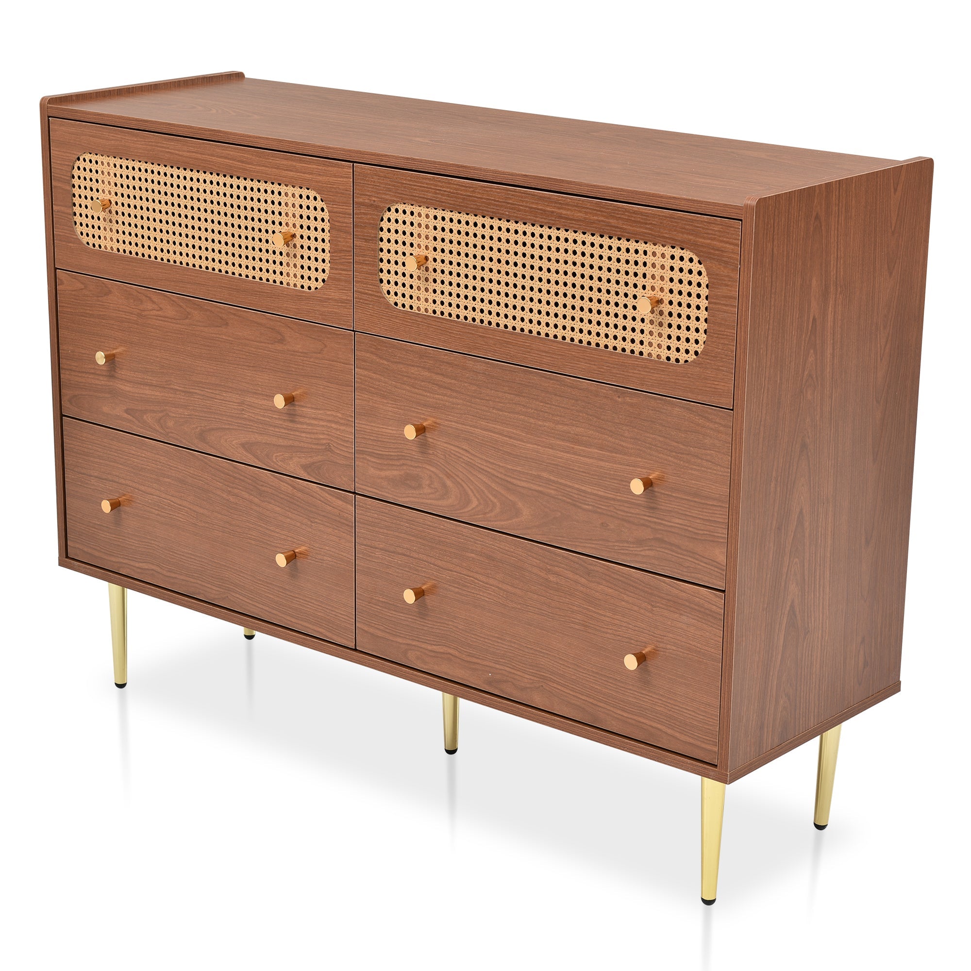 Logidon chest of drawers with 6 drawers walnut rattan front H90 W120 D40