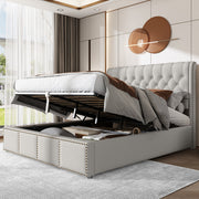 Logidon gestoffeerd bed 140x190 cm grijs katoen-linnen opbergruimte