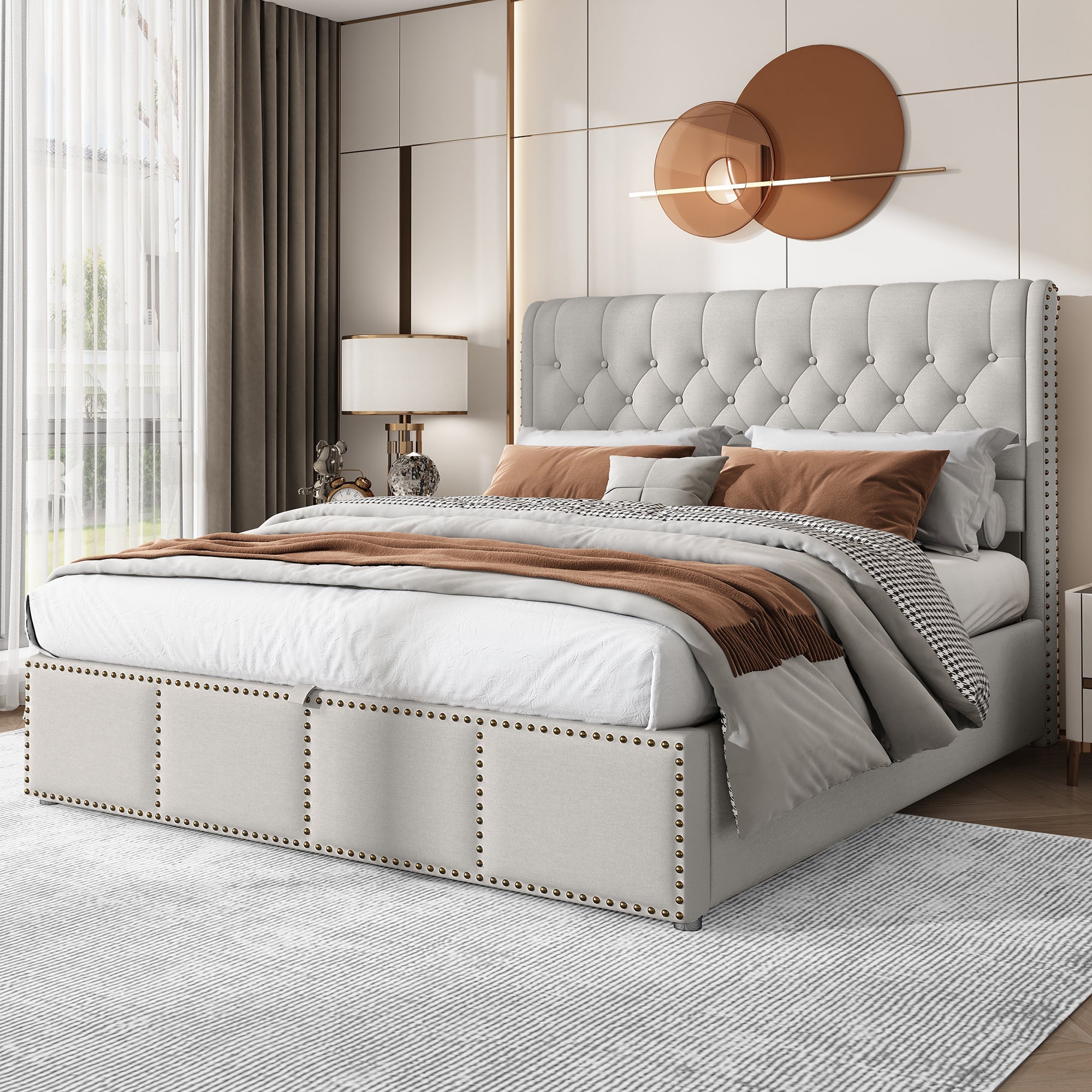 Logidon gestoffeerd bed 140x190 cm grijs katoen-linnen opbergruimte