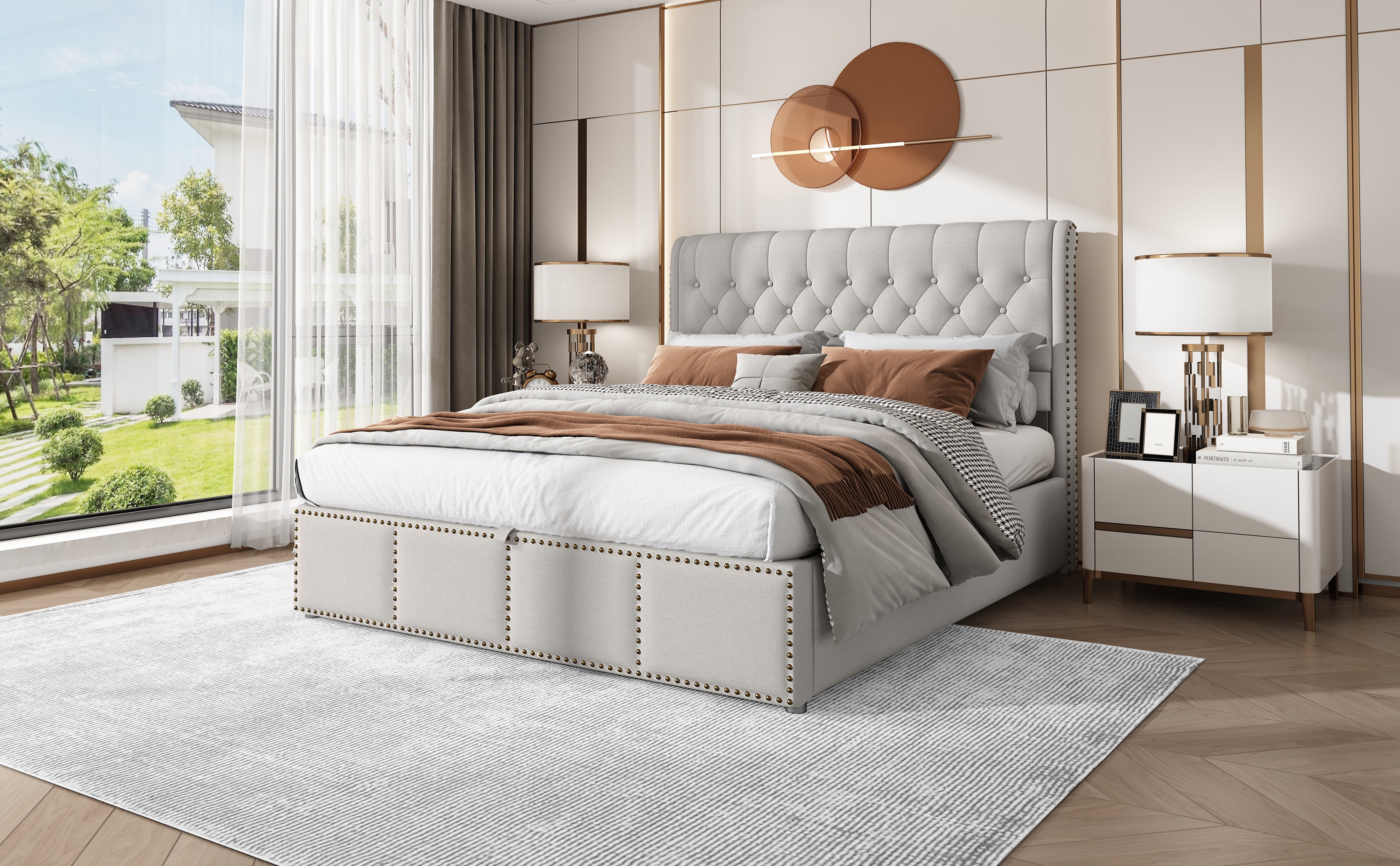 Logidon gestoffeerd bed 140x190 cm grijs katoen-linnen opbergruimte