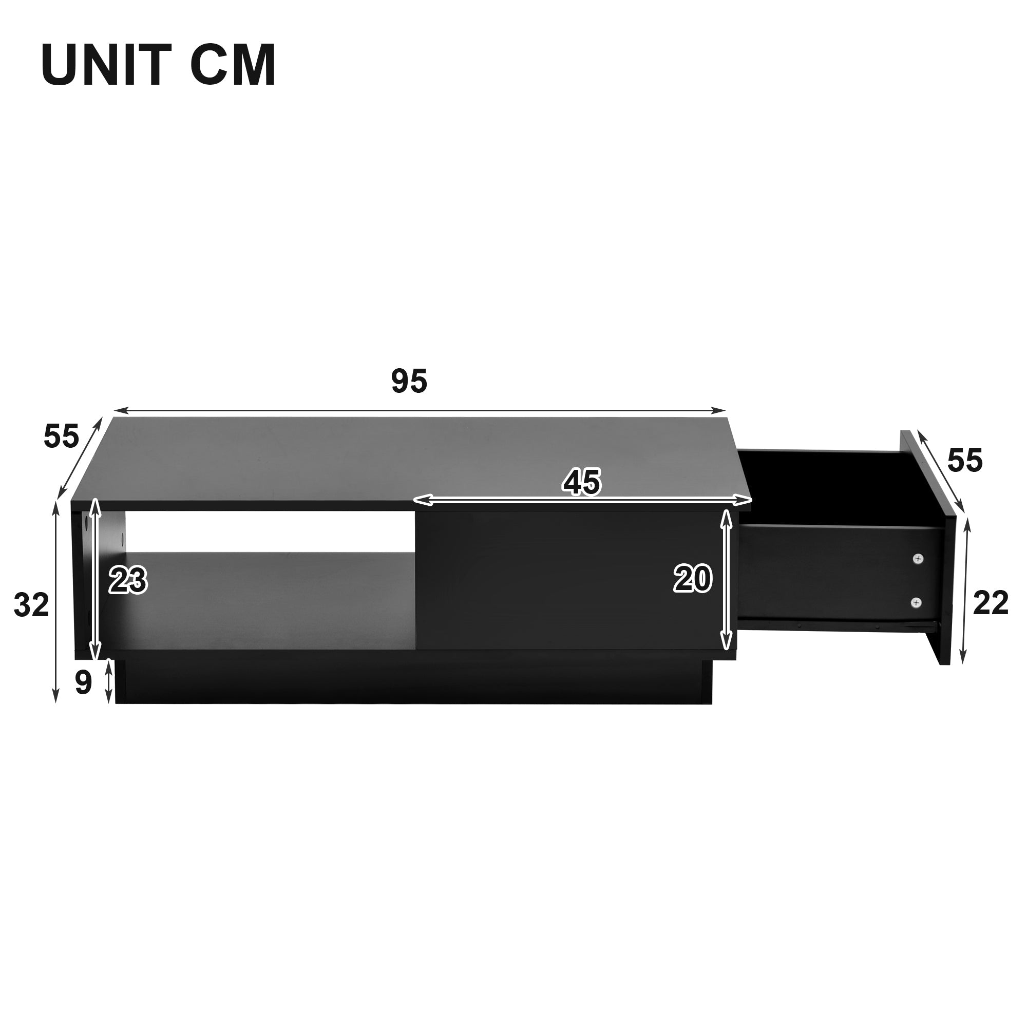Logidon salontafel hoogglans zwart LED verlichting 15 kleuren 95x55x32