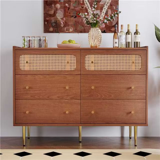 Logidon chest of drawers with 6 drawers walnut rattan front H90 W120 D40