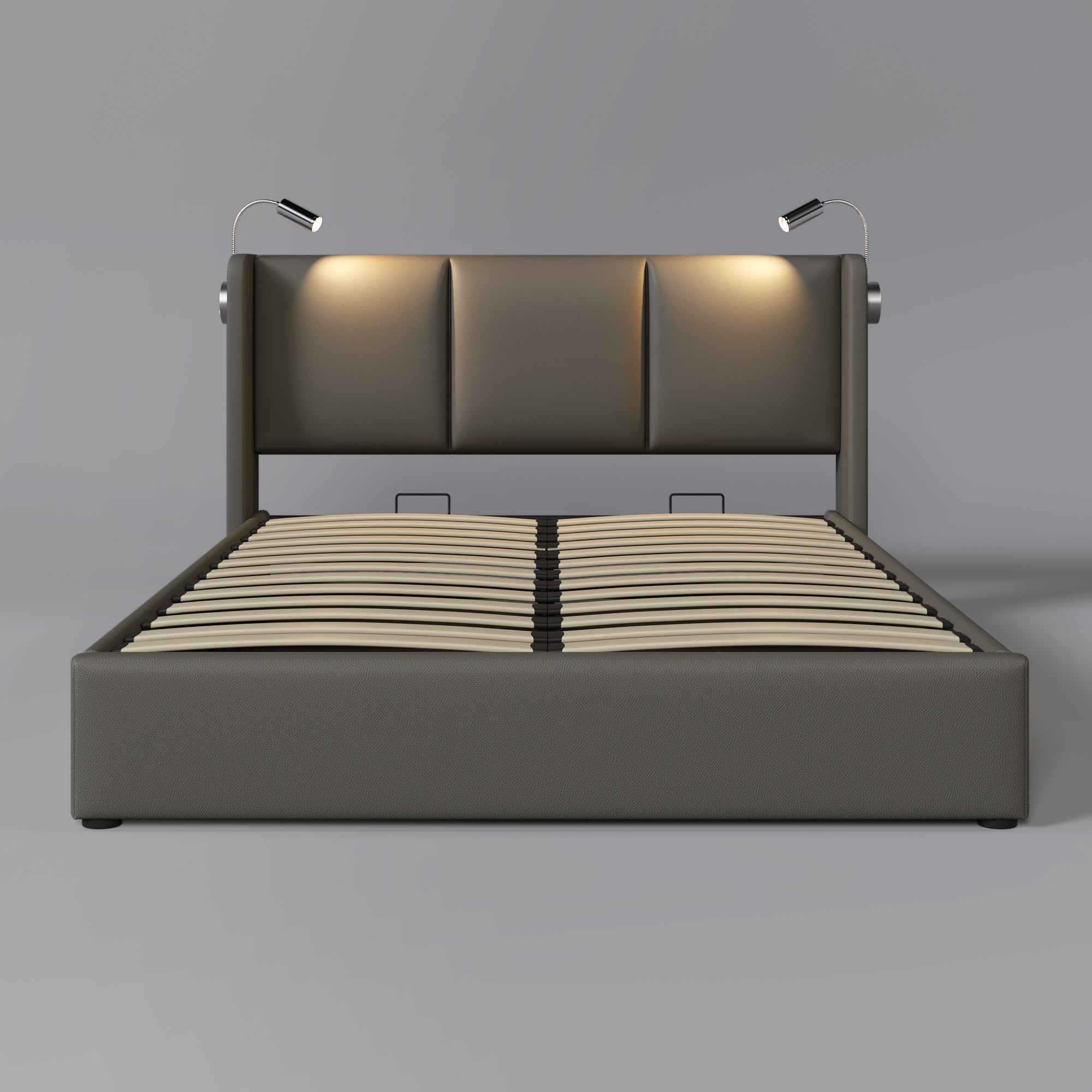 Logidon upholstered bed 160x200 with storage space, reading light charging function gray