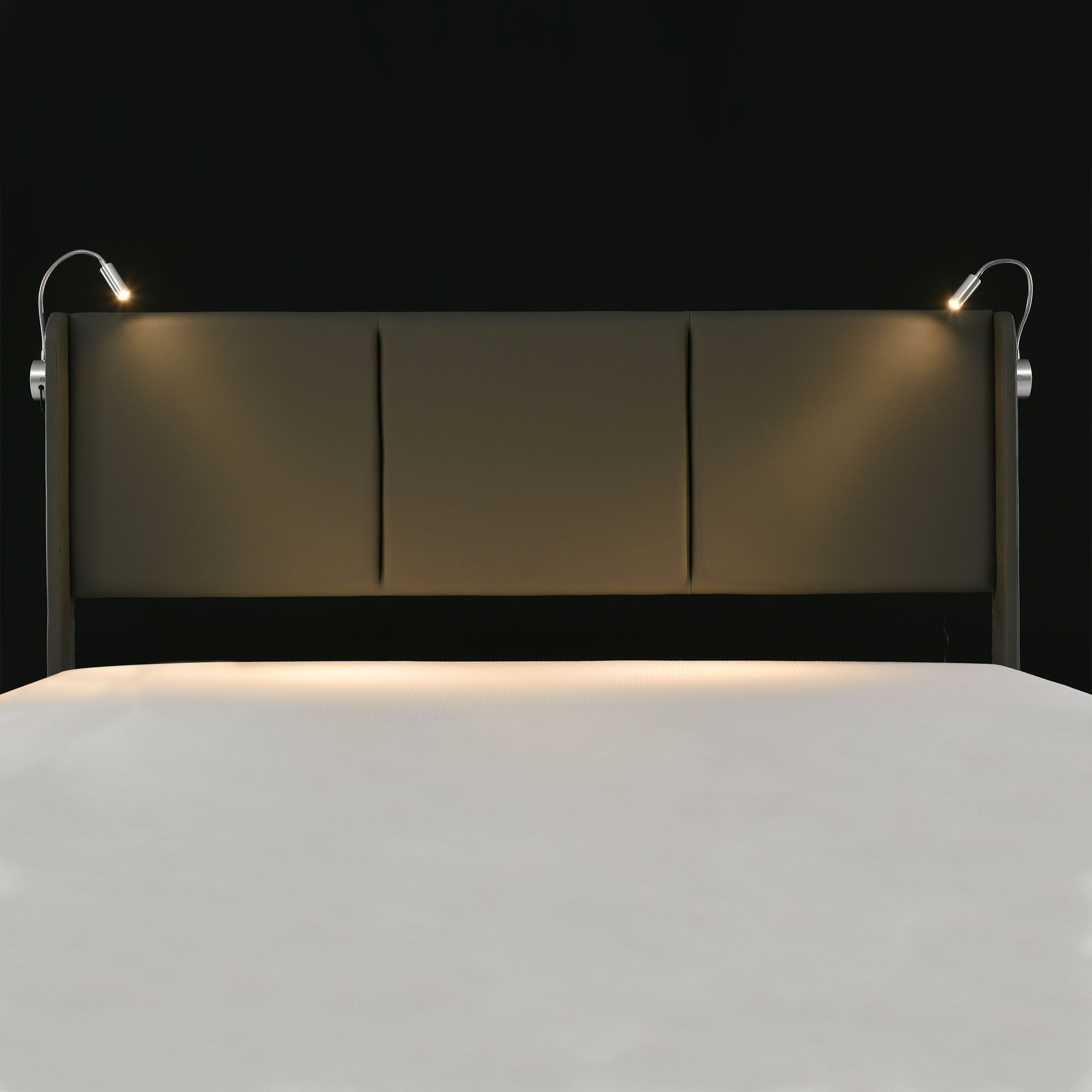 Logidon upholstered bed 140x200 double bed storage space USB charging function gray
