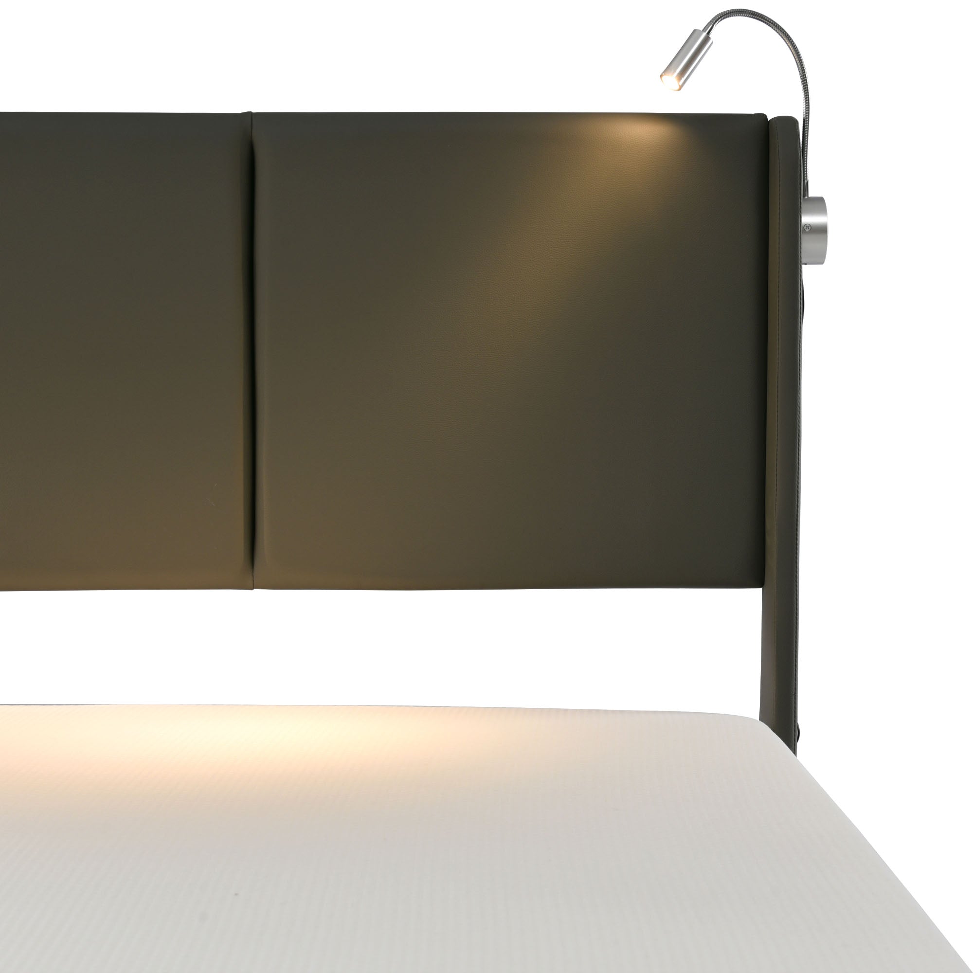 Logidon gestoffeerd bed 140x200 grijs opbergruimte USB oplaadfunctie leeslampje
