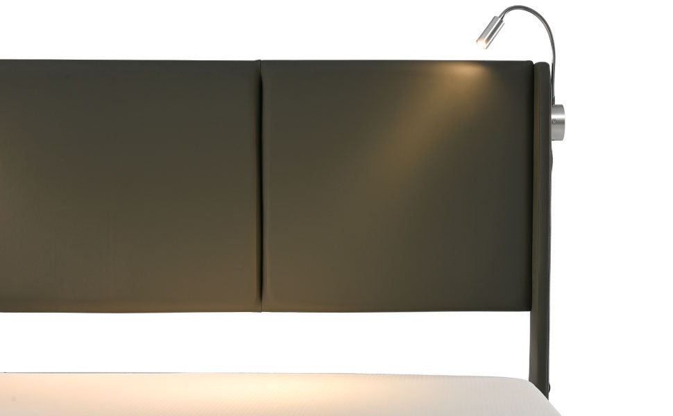 Logidon upholstered bed 140x200 double bed storage space USB charging function gray