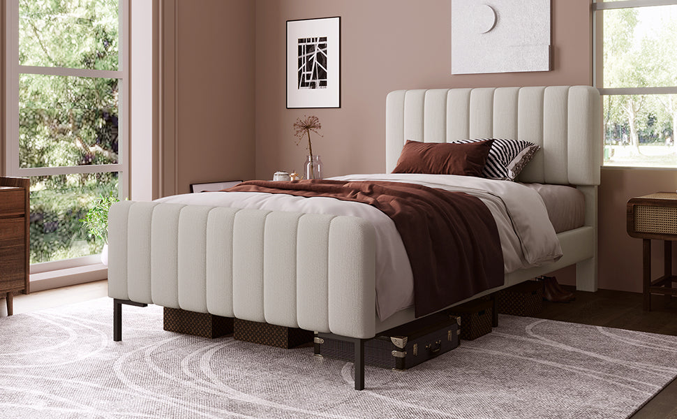 Logidon Gestoffeerd bed 90x200 cm met verstelbaar hoofdbord grijsbeige
